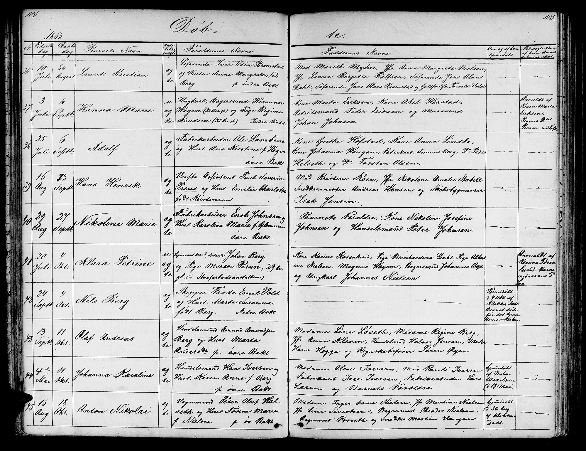 Ministerialprotokoller, klokkerbøker og fødselsregistre - Sør-Trøndelag, AV/SAT-A-1456/604/L0219: Parish register (copy) no. 604C02, 1851-1869, p. 104-105