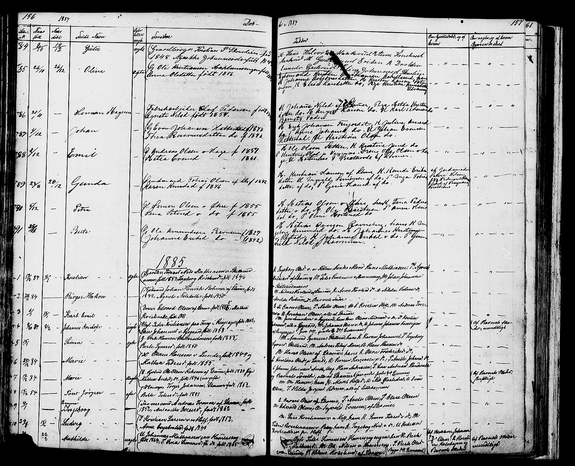 Fåberg prestekontor, SAH/PREST-086/H/Ha/Hab/L0007: Parish register (copy) no. 7, 1856-1891, p. 156-157