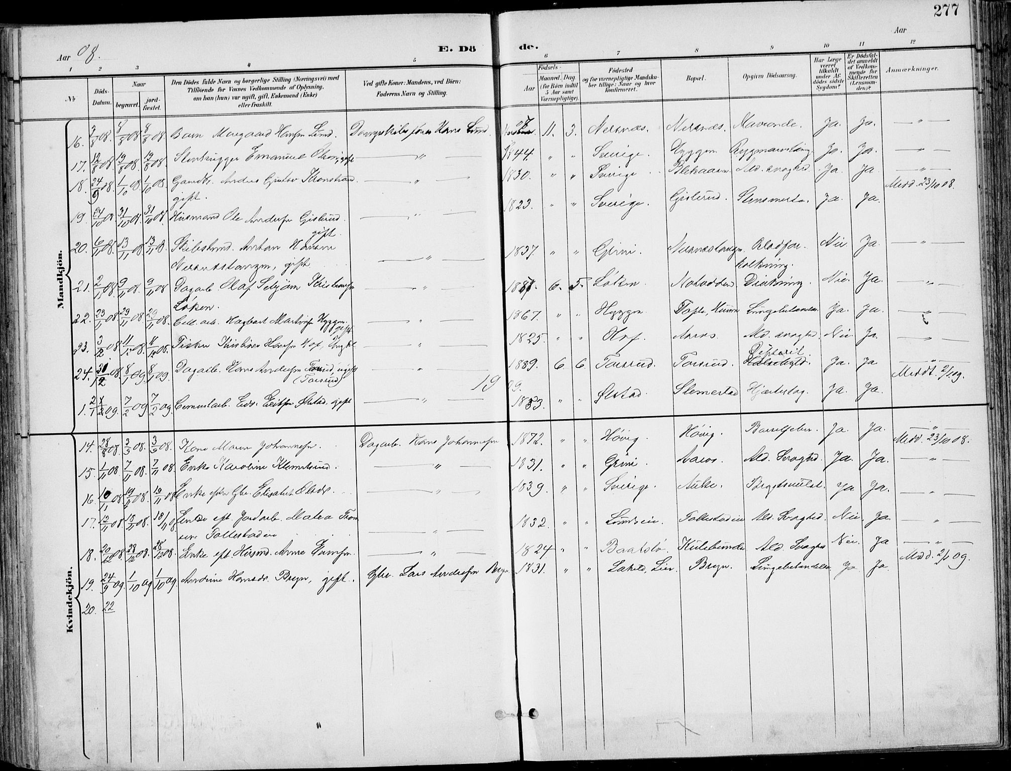 Røyken kirkebøker, AV/SAKO-A-241/F/Fa/L0009: Parish register (official) no. 9, 1898-1911, p. 277