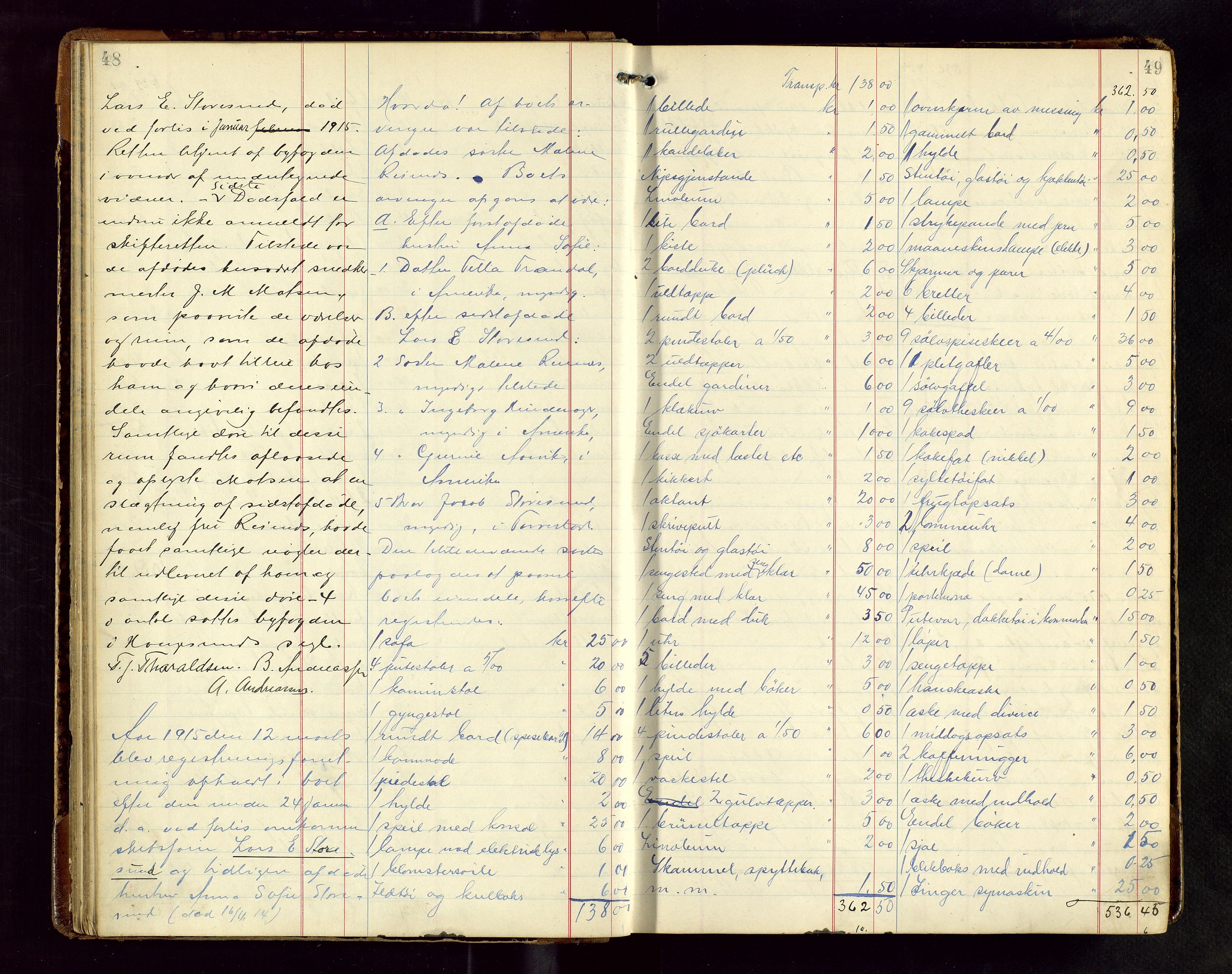 Haugesund tingrett, AV/SAST-A-101415/01/IV/IVB/L0004: Skifteregistreringsprotokoll, med register, 1914-1923, p. 48-49