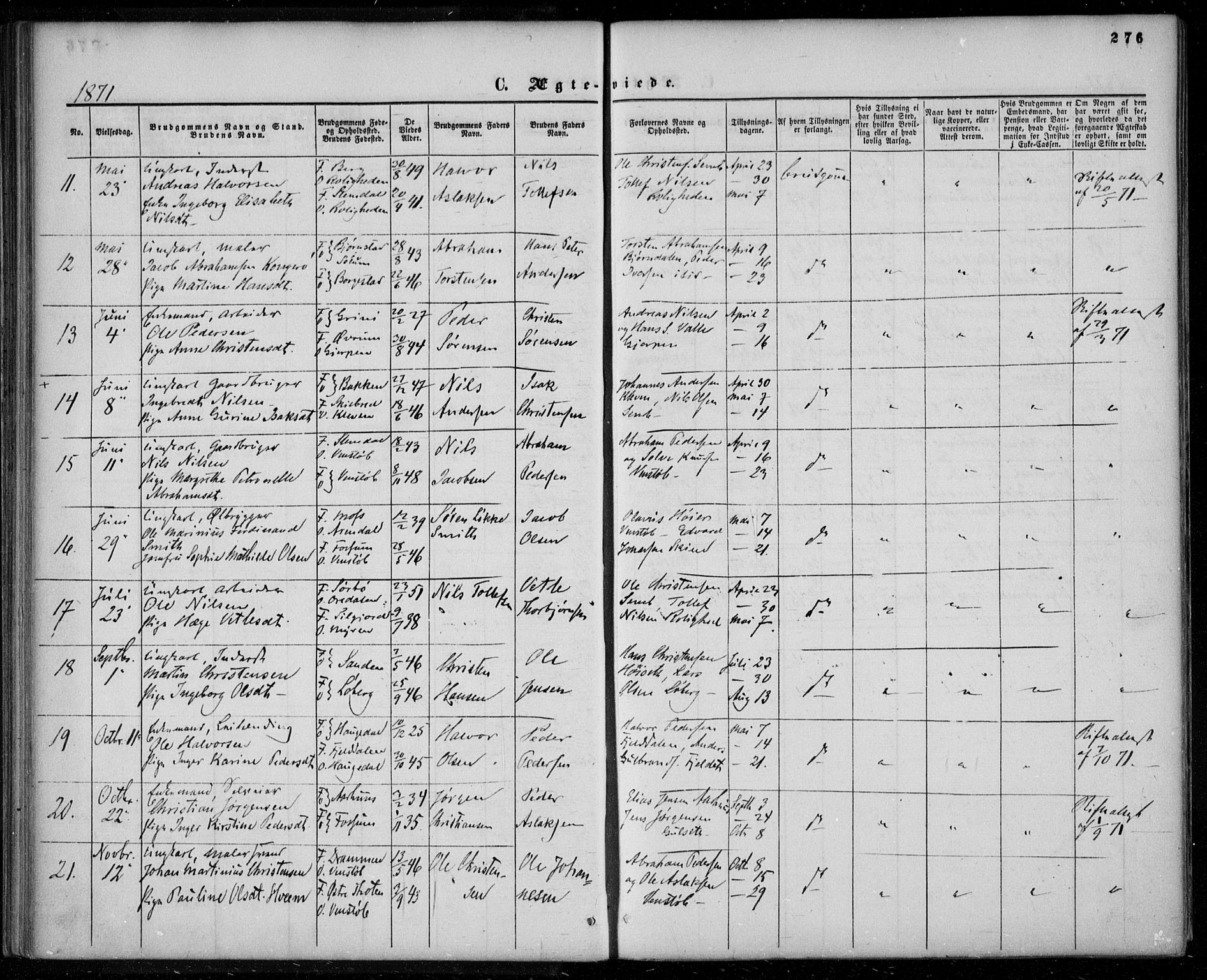 Gjerpen kirkebøker, SAKO/A-265/F/Fa/L0008b: Parish register (official) no. I 8B, 1857-1871, p. 276