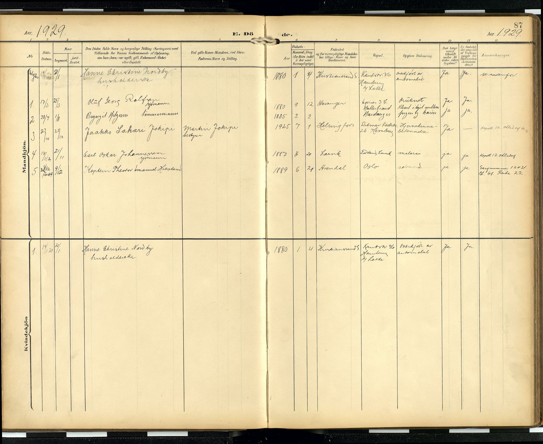 Den norske sjømannsmisjon i utlandet/Hamburg, AV/SAB-SAB/PA-0107/H/Ha/L0001: Parish register (official) no. A 1, 1907-1951, p. 86b-87a