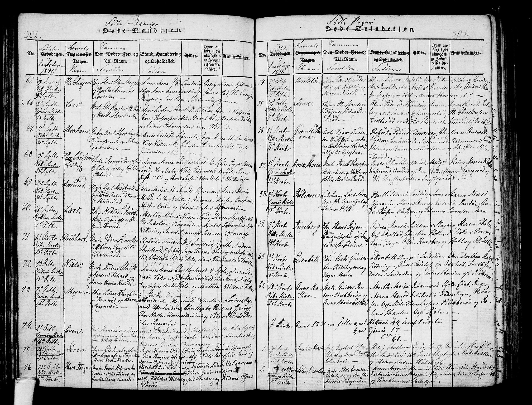 Nøtterøy kirkebøker, AV/SAKO-A-354/F/Fa/L0004: Parish register (official) no. I 4, 1814-1838, p. 302-303