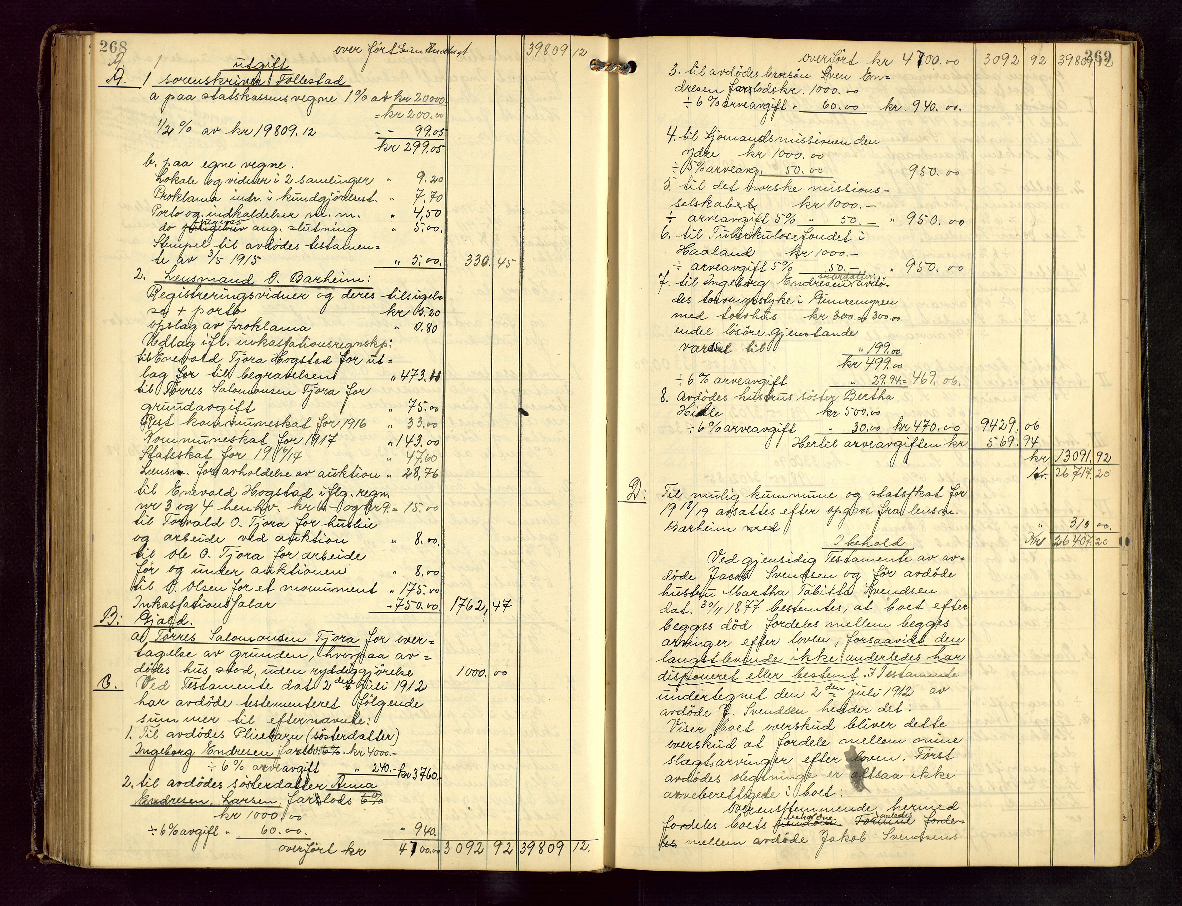 Jæren sorenskriveri, AV/SAST-A-100310/01/5/50/50BB/L0008: SKIFTEUTLODNINGSPROTOKOLL, 1914-1920, p. 268-269