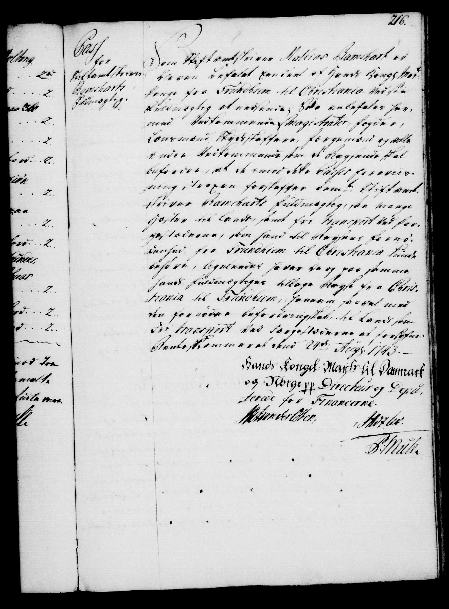 Rentekammeret, Kammerkanselliet, RA/EA-3111/G/Gg/Gga/L0005: Norsk ekspedisjonsprotokoll med register (merket RK 53.5), 1741-1749, p. 216