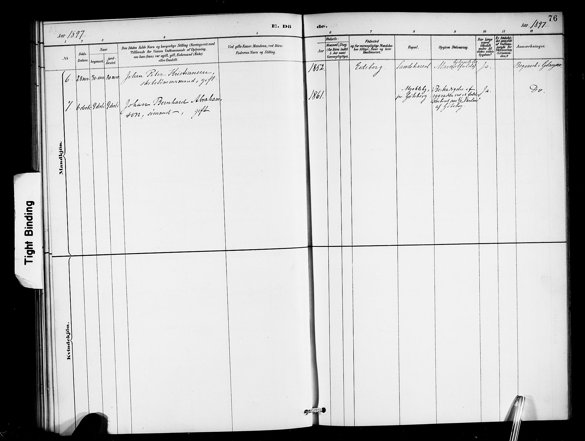 Den norske sjømannsmisjon i utlandet/Skotske havner (Leith, Glasgow), AV/SAB-SAB/PA-0100/H/Ha/Haa/L0003: Parish register (official) no. A 3, 1887-1898, p. 76