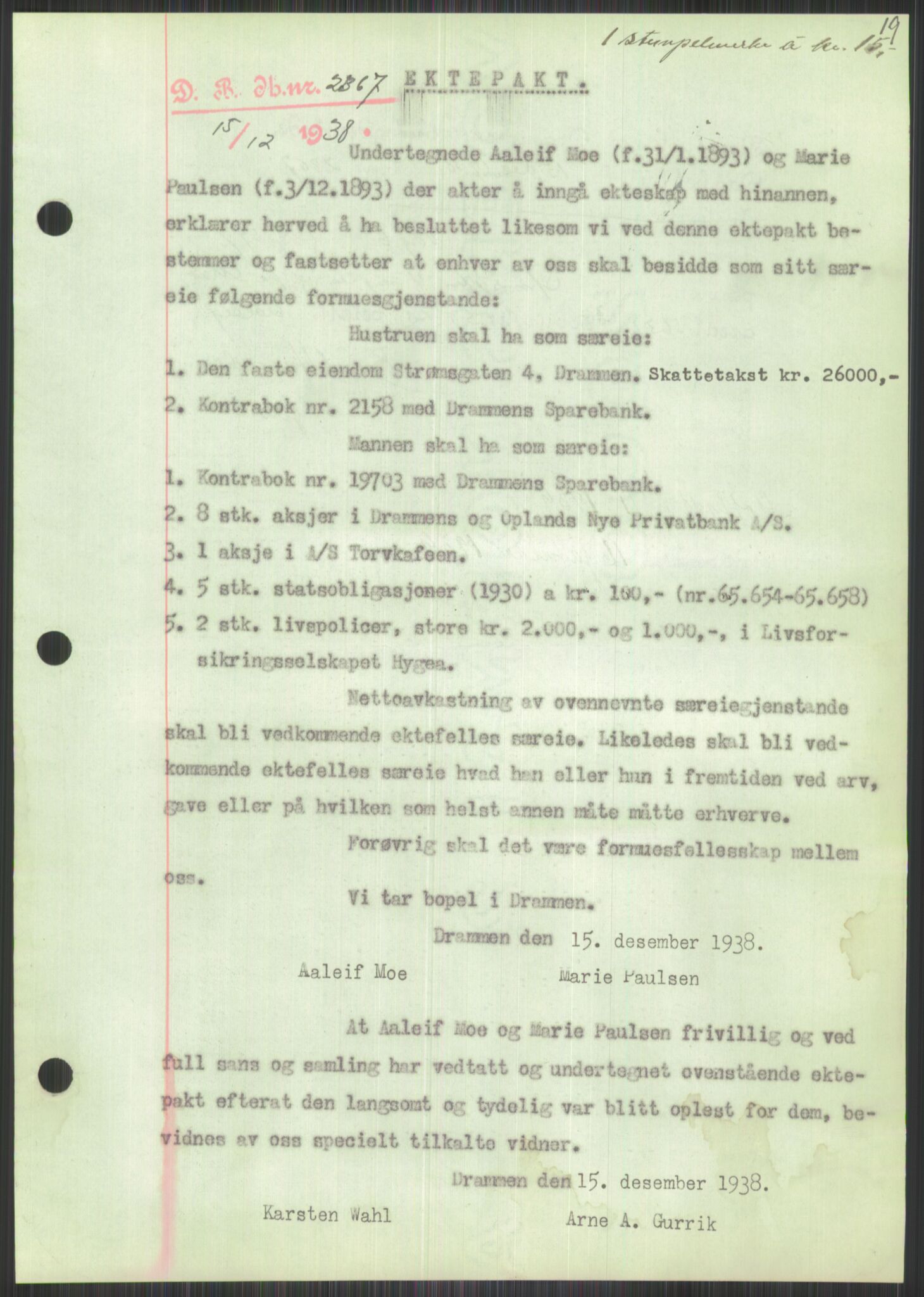 Oslo byskriverembete, AV/SAO-A-10227/2/G/Gb/L0039: Tinglyste ektepakter, Buskerud, bind 2-3, 1934-1943