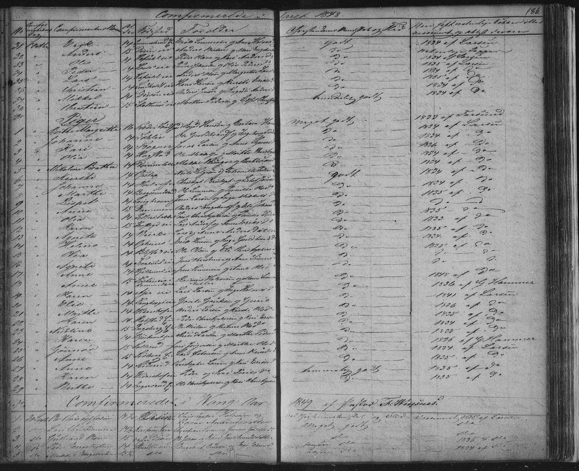 Vang prestekontor, Hedmark, SAH/PREST-008/H/Ha/Hab/L0008: Parish register (copy) no. 8, 1832-1854, p. 186