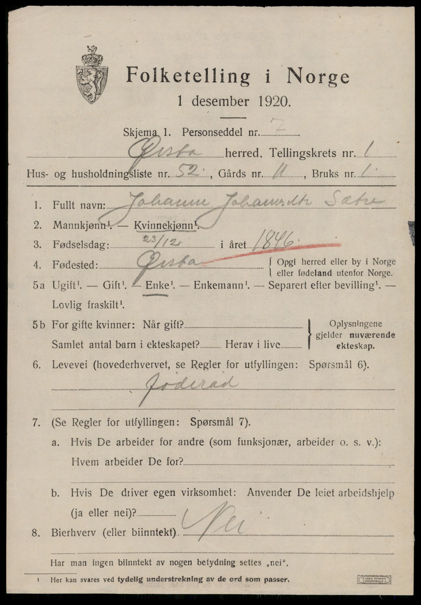 SAT, 1920 census for Ørsta, 1920, p. 1728