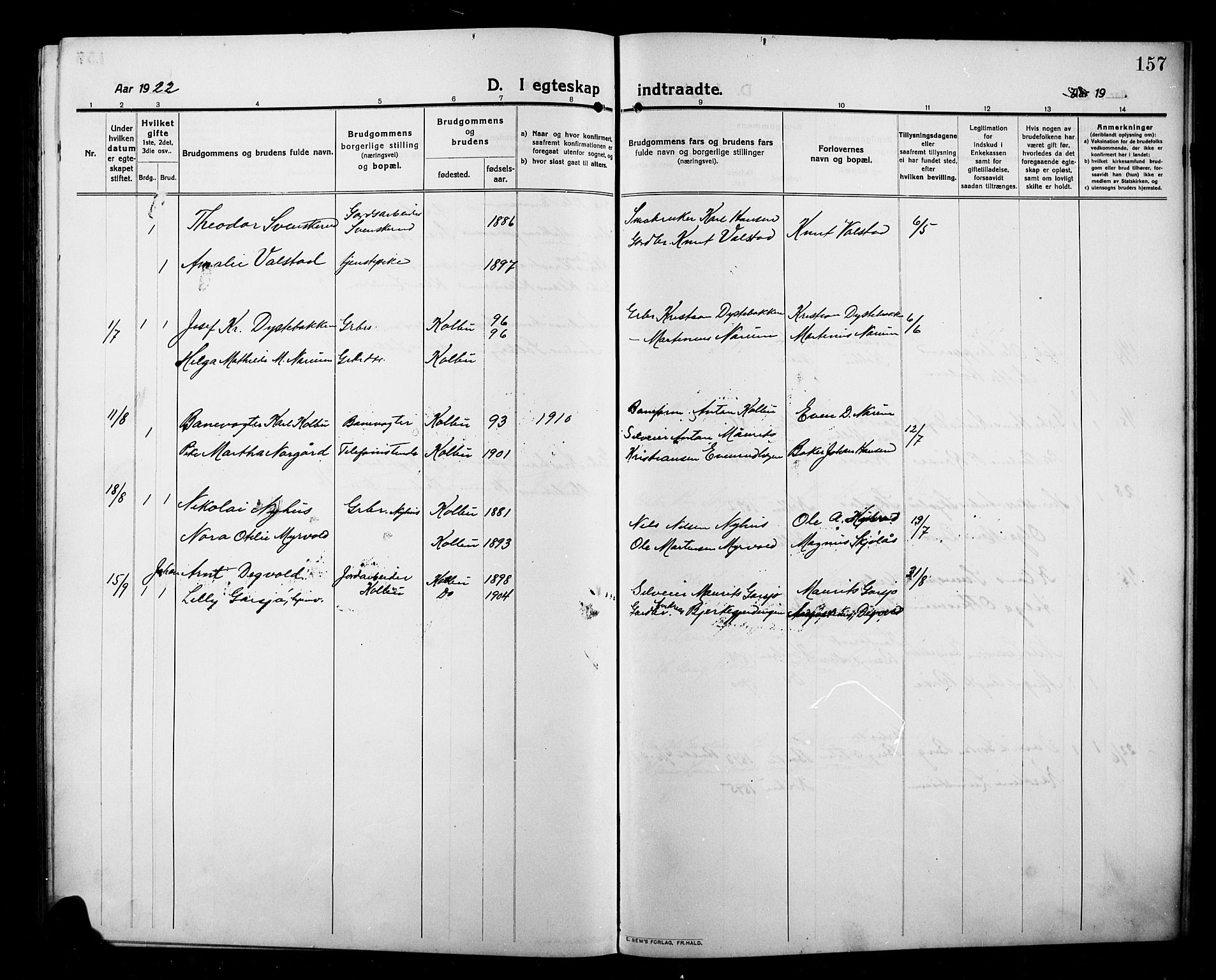 Kolbu prestekontor, AV/SAH-PREST-110/H/Ha/Hab/L0001: Parish register (copy) no. 1, 1912-1925, p. 157