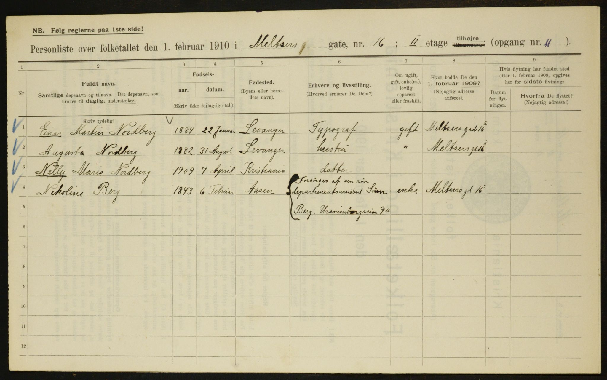 OBA, Municipal Census 1910 for Kristiania, 1910, p. 63198