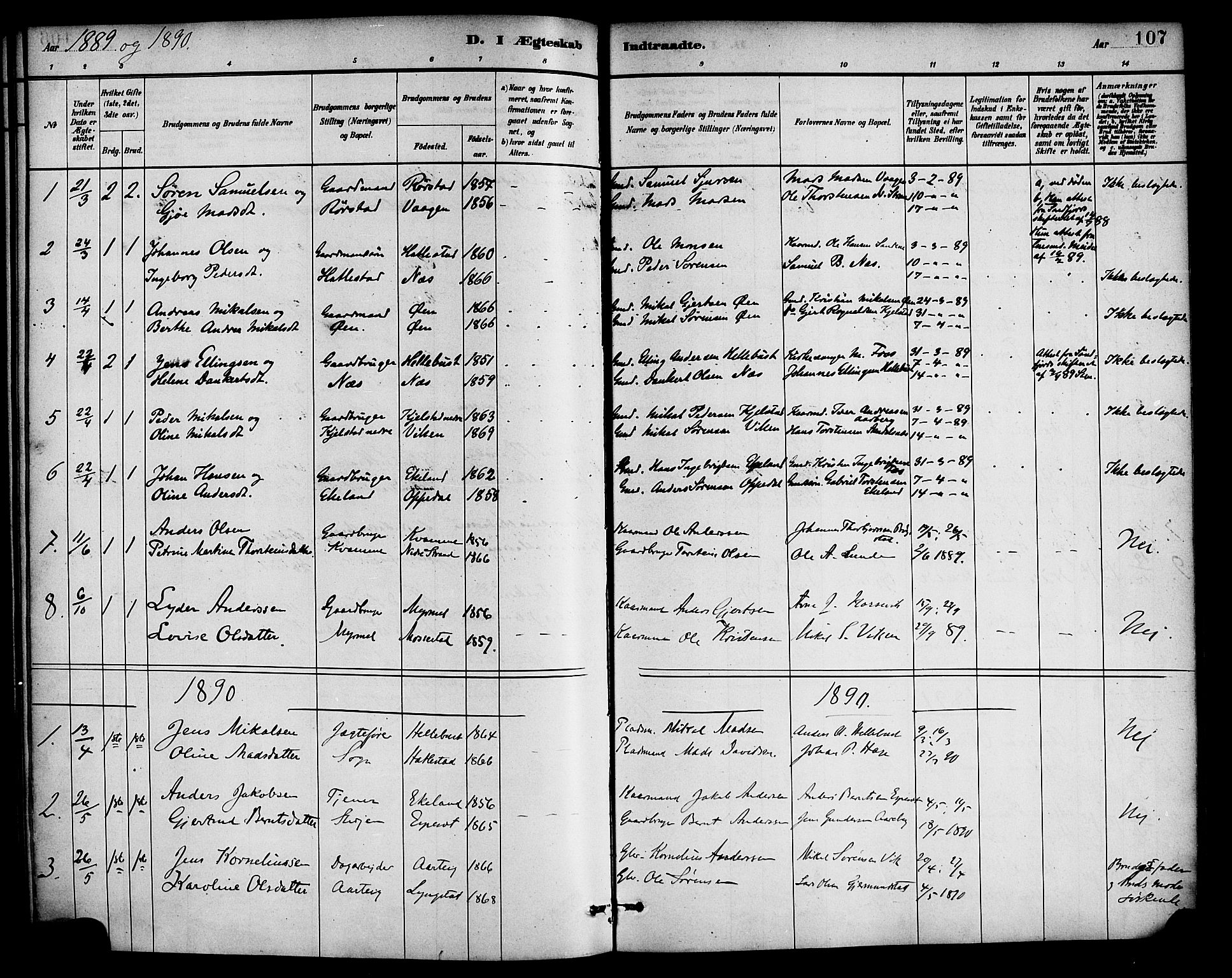 Gaular sokneprestembete, AV/SAB-A-80001/H/Haa: Parish register (official) no. D 1, 1882-1899, p. 107