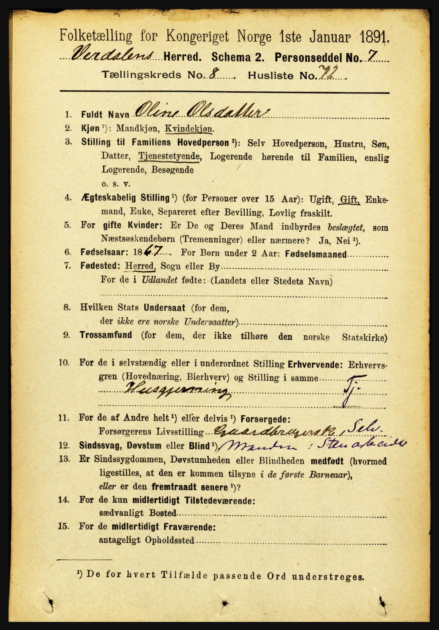 RA, 1891 census for 1721 Verdal, 1891, p. 4871