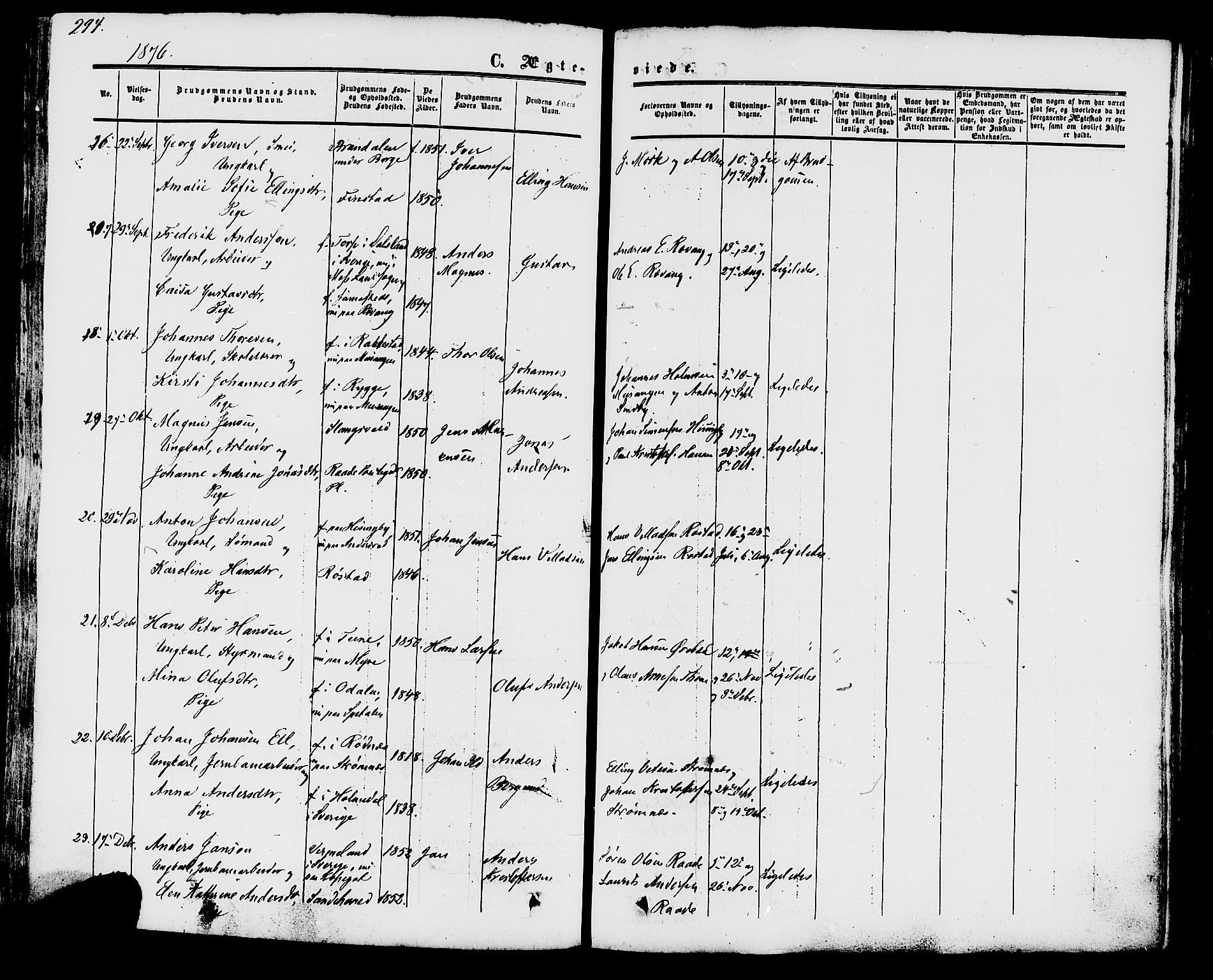 Råde prestekontor kirkebøker, AV/SAO-A-2009/F/Fa/L0006: Parish register (official) no. 6, 1854-1877, p. 294