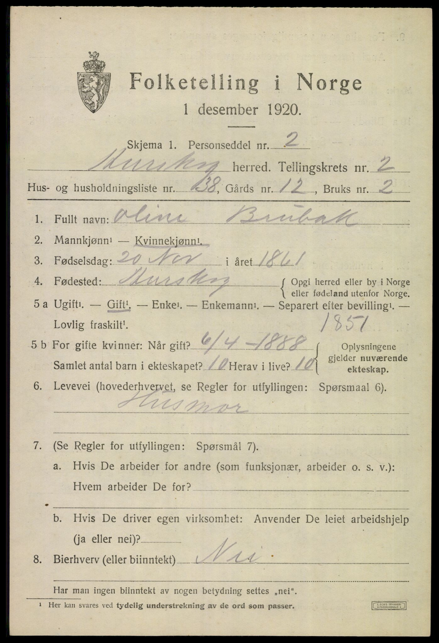 SAO, 1920 census for Aurskog, 1920, p. 2176