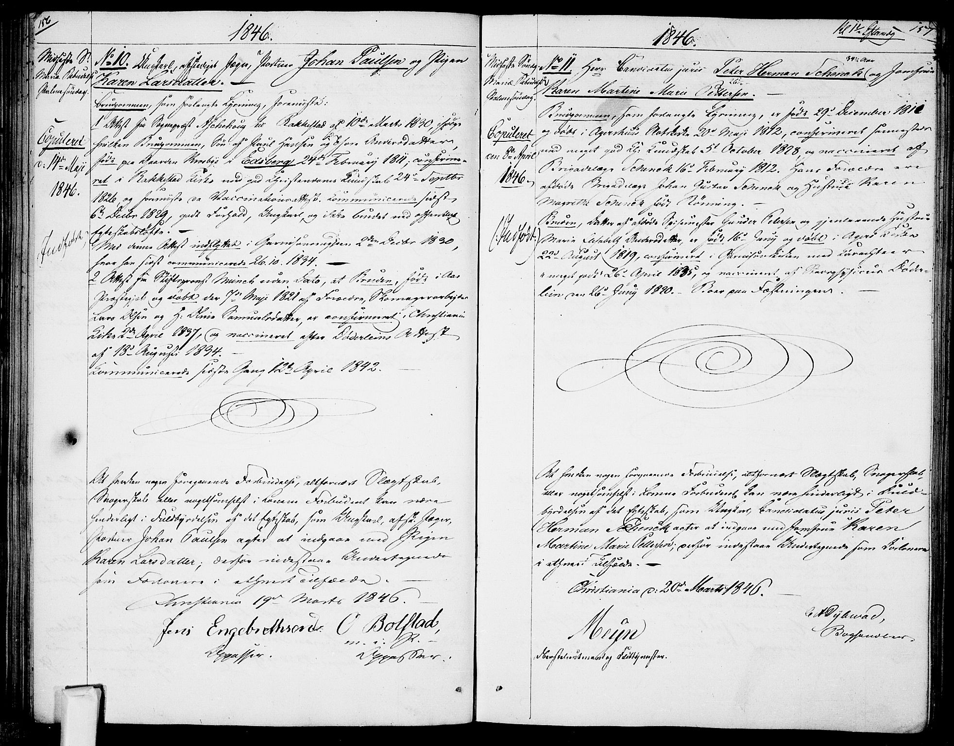 Garnisonsmenigheten Kirkebøker, AV/SAO-A-10846/H/Ha/L0005: Banns register no. I 5, 1844-1856, p. 156-157