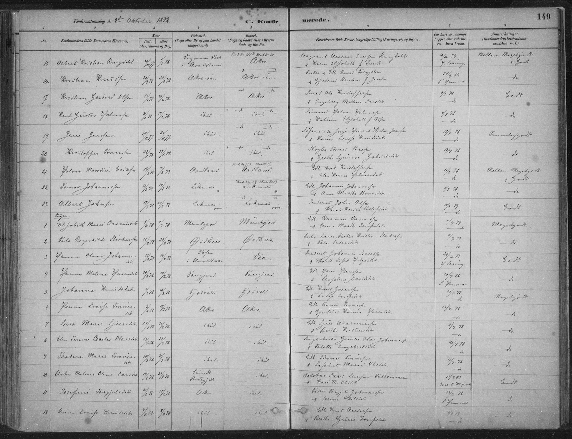 Kopervik sokneprestkontor, AV/SAST-A-101850/H/Ha/Haa/L0004: Parish register (official) no. A 4, 1882-1905, p. 149