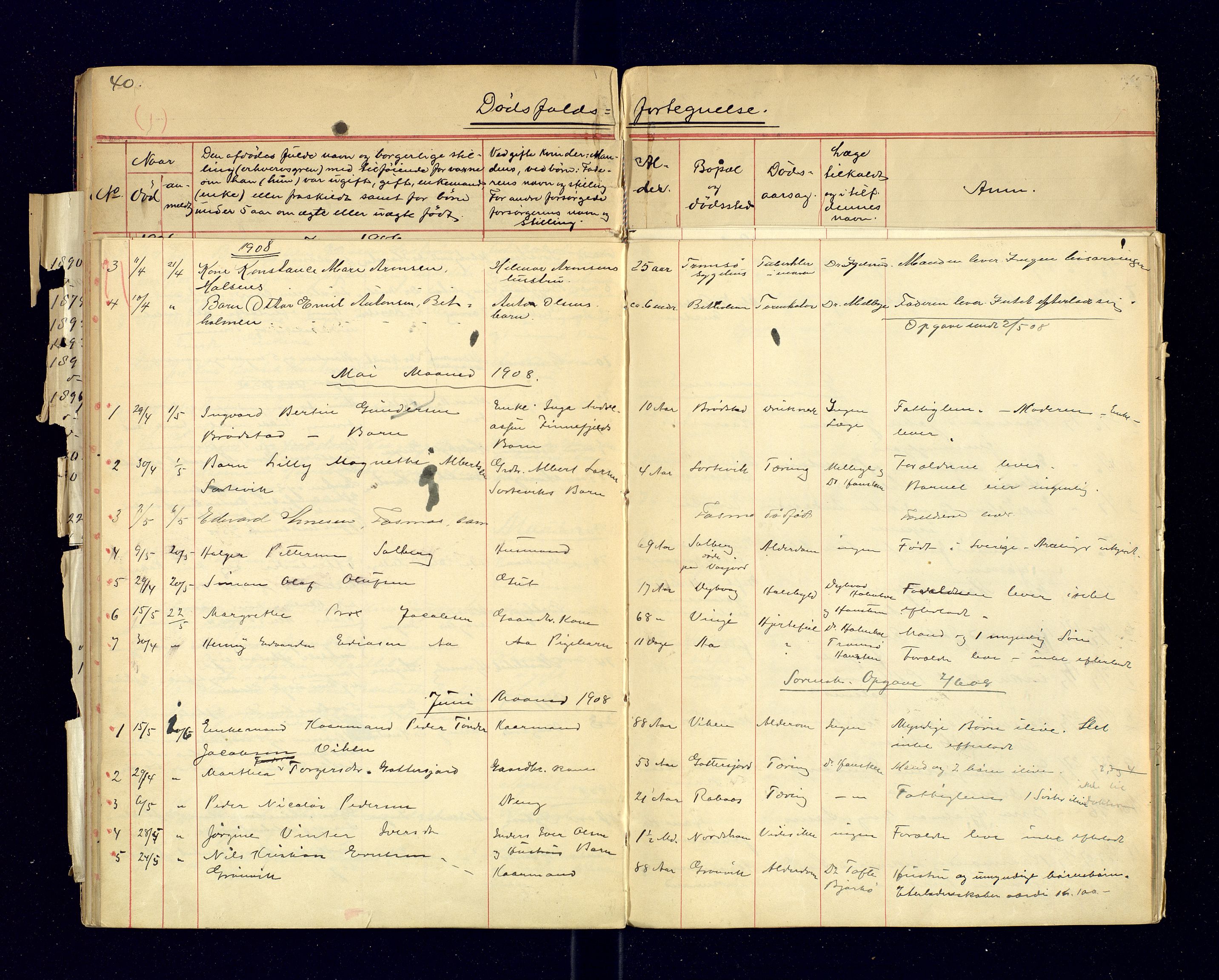 Tranøy lensmannskontor (Sørreisa lensmannskontor), SATØ/SATØ-46/1/F/Fi/Fia/L0146/0003: Dødsfallsprotokoller / Dødsfallsprotokoller. Med register, 1906-1908