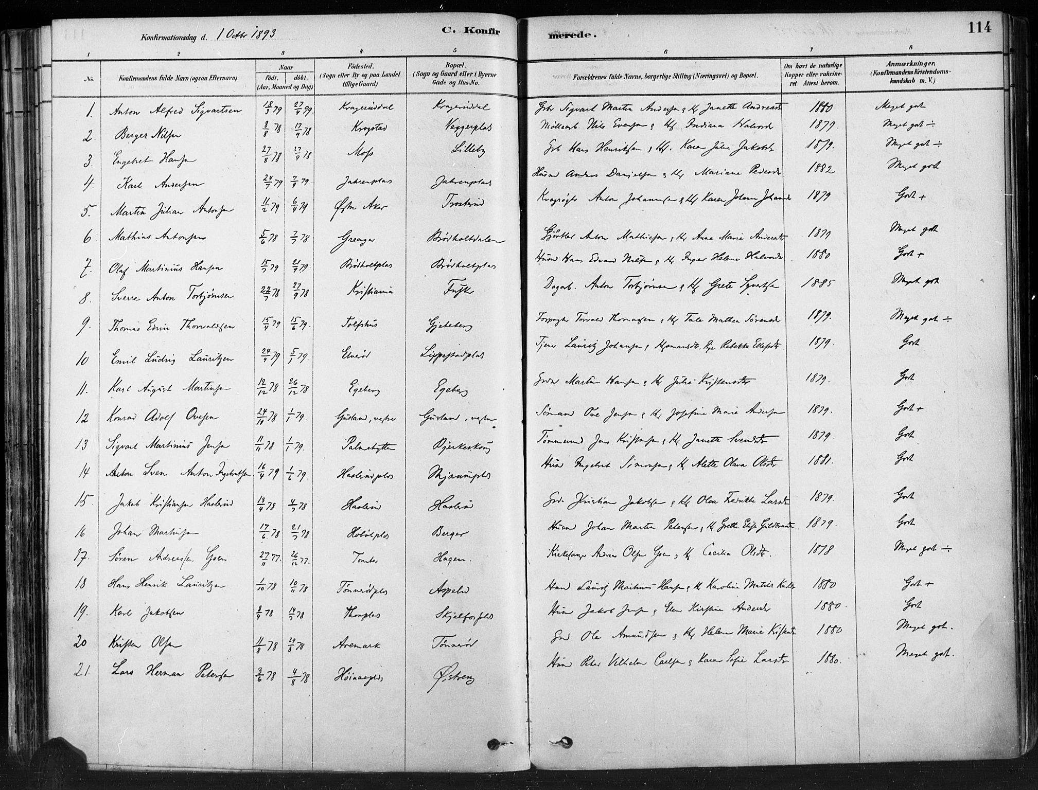 Hobøl prestekontor Kirkebøker, AV/SAO-A-2002/F/Fa/L0005: Parish register (official) no. I 5, 1878-1904, p. 114