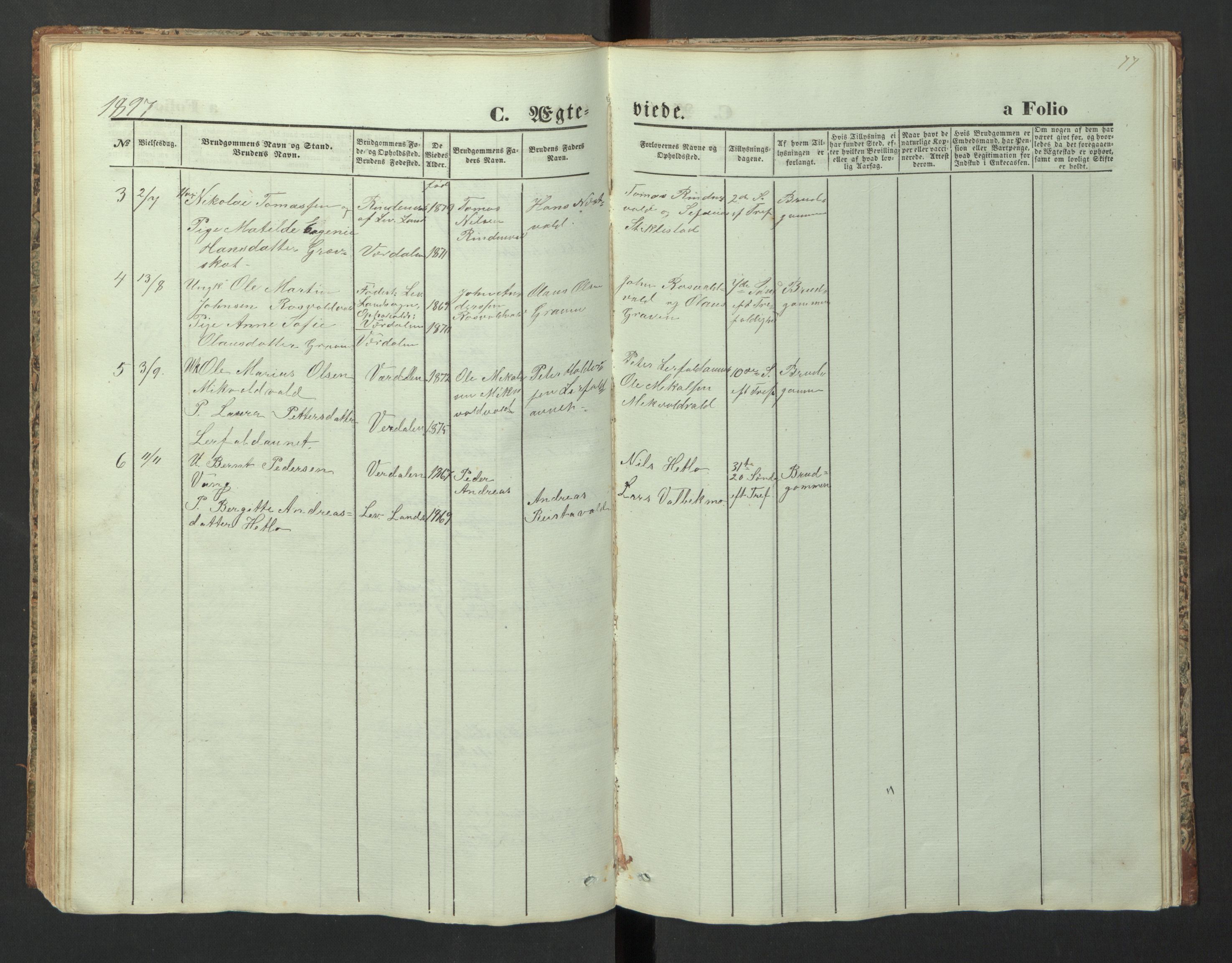 Ministerialprotokoller, klokkerbøker og fødselsregistre - Nord-Trøndelag, SAT/A-1458/726/L0271: Parish register (copy) no. 726C02, 1869-1897, p. 77