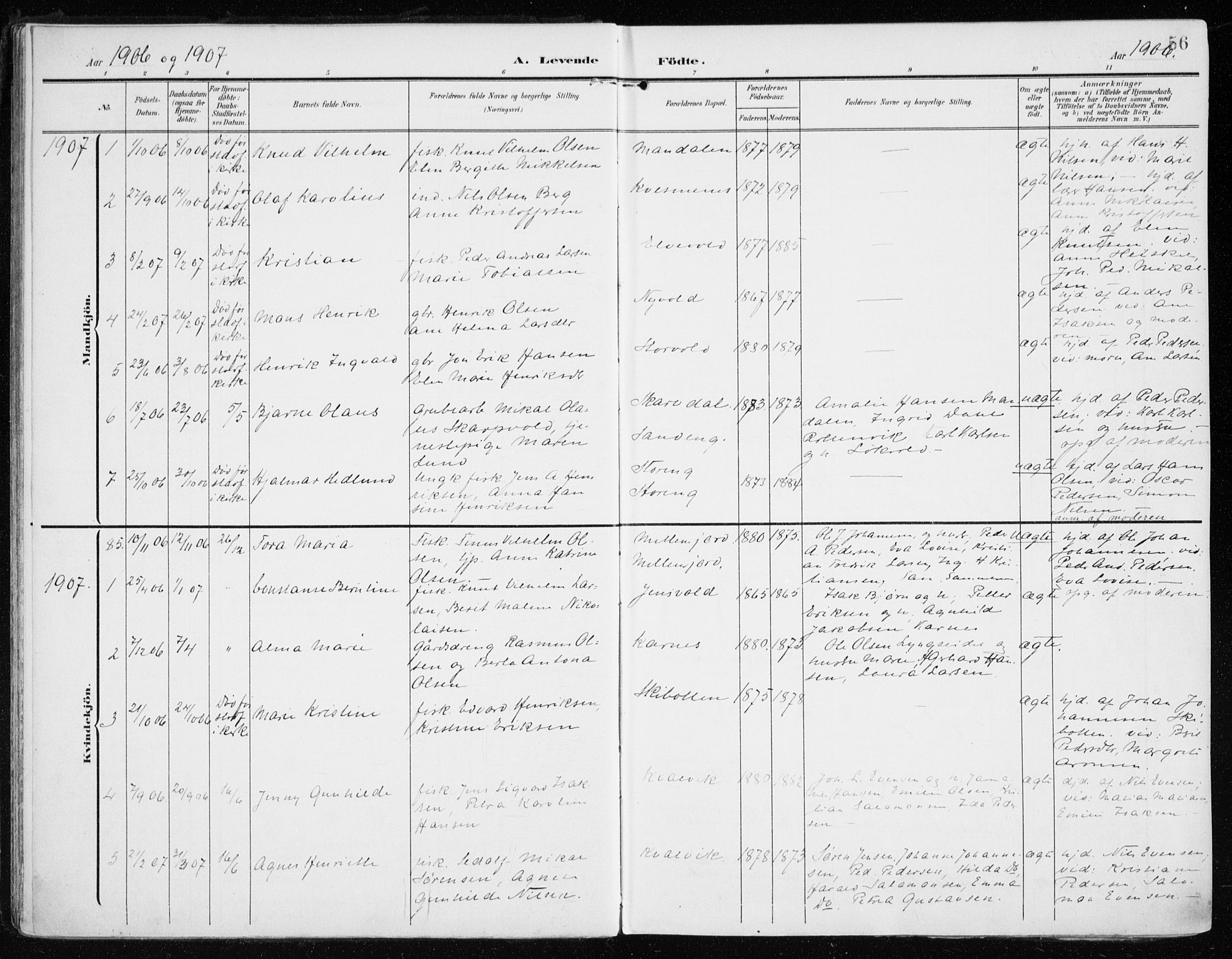 Lyngen sokneprestembete, SATØ/S-1289/H/He/Hea/L0011kirke: Parish register (official) no. 11, 1903-1913, p. 56