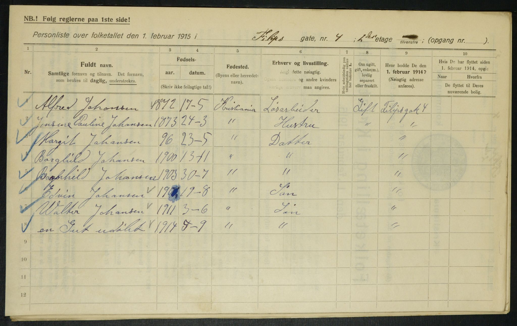 OBA, Municipal Census 1915 for Kristiania, 1915, p. 23780