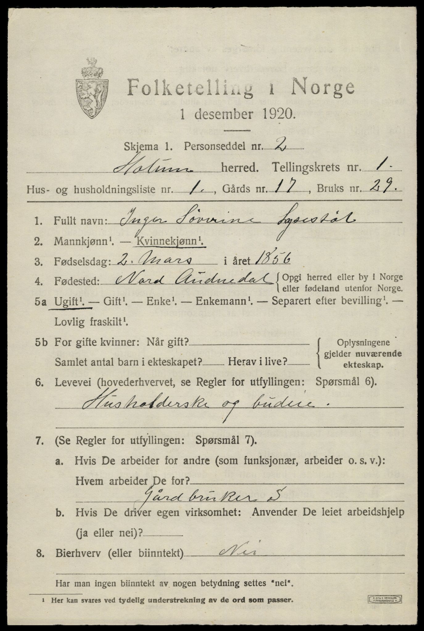 SAK, 1920 census for Holum, 1920, p. 715