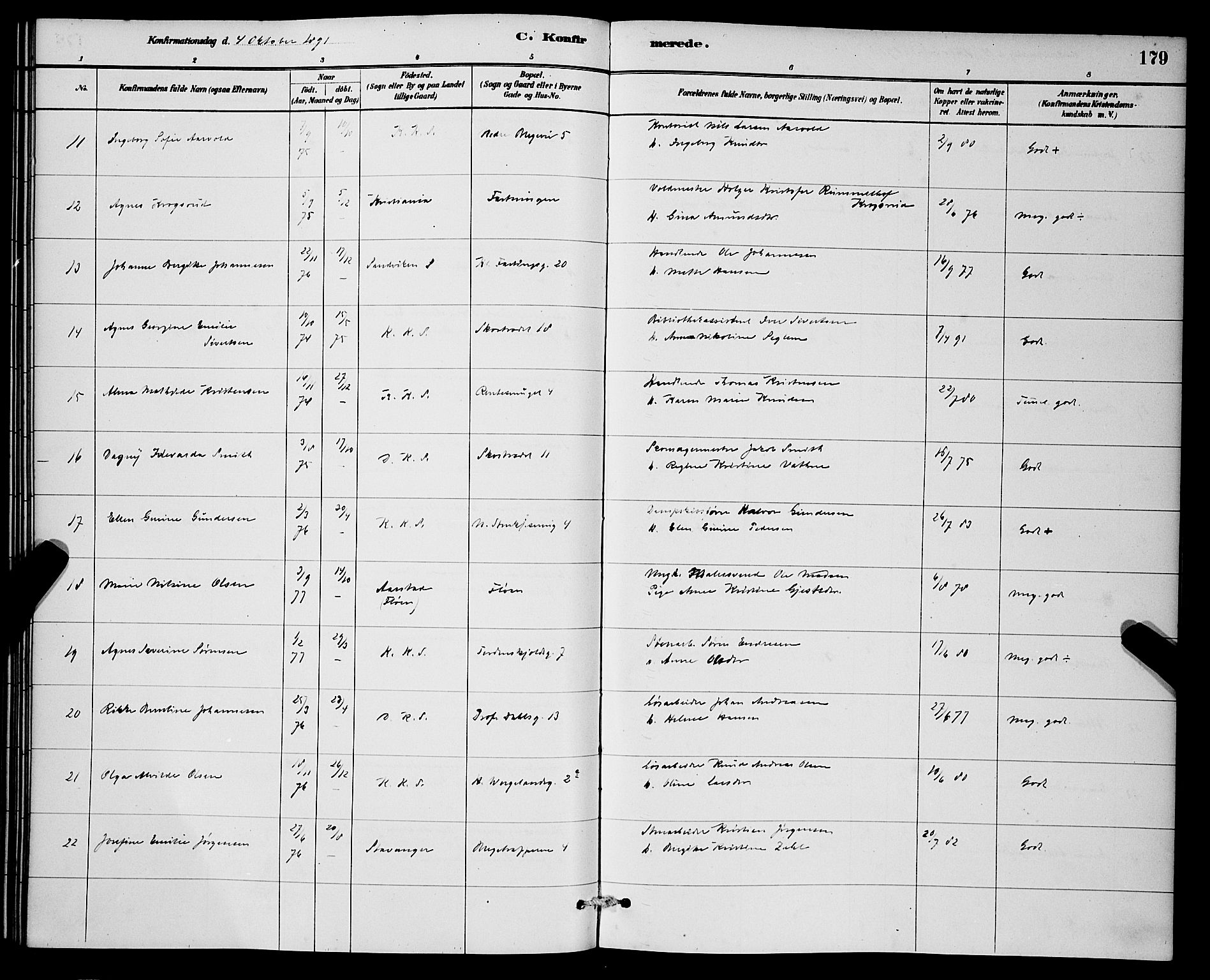 Korskirken sokneprestembete, AV/SAB-A-76101/H/Hab: Parish register (copy) no. C 3, 1880-1892, p. 179