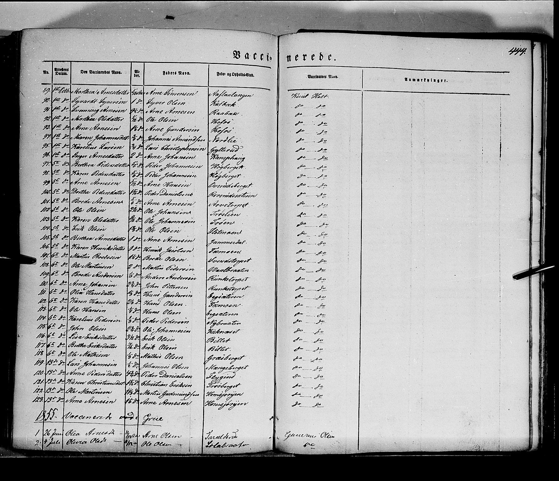 Grue prestekontor, SAH/PREST-036/H/Ha/Haa/L0008: Parish register (official) no. 8, 1847-1858, p. 444