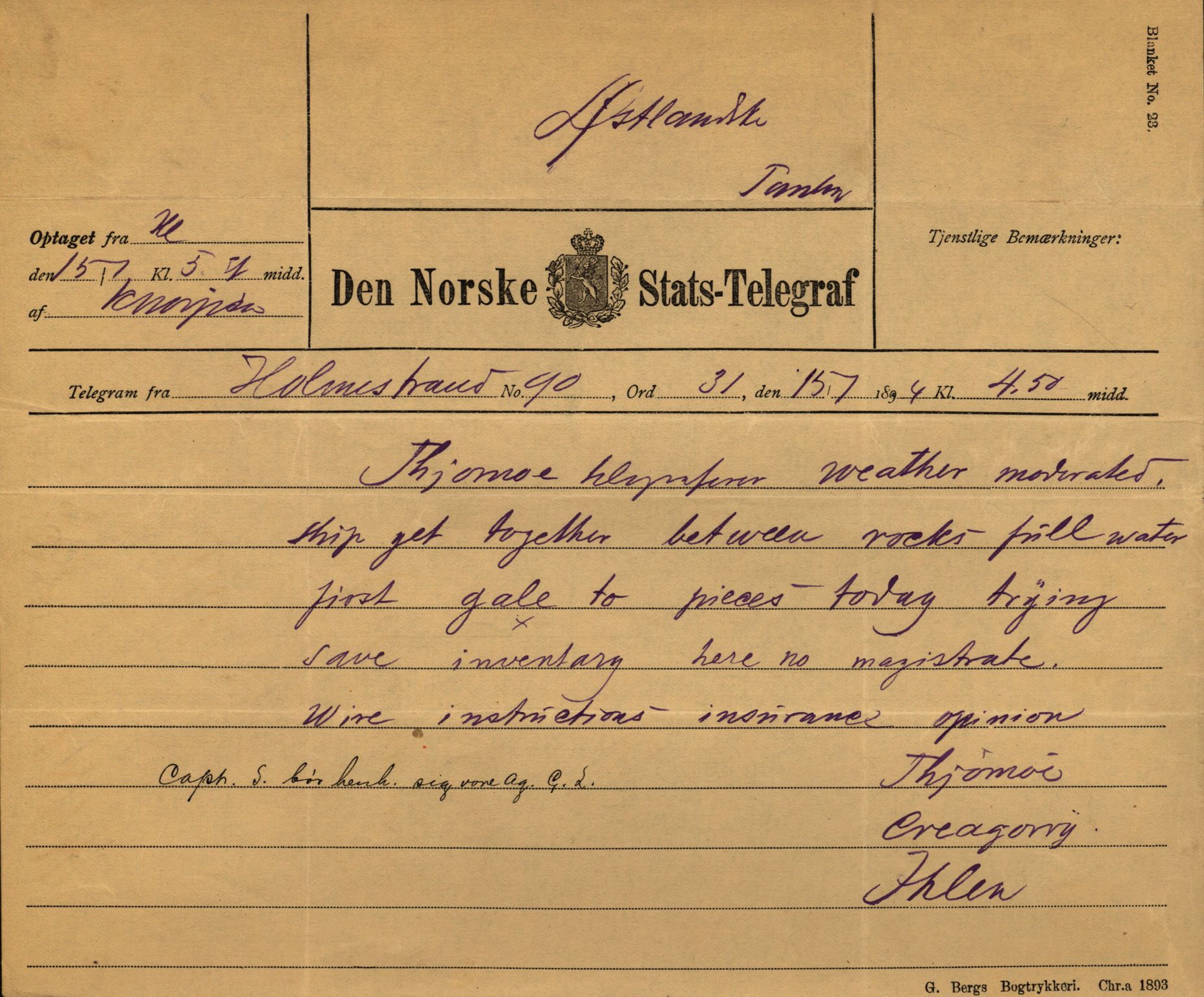 Pa 63 - Østlandske skibsassuranceforening, VEMU/A-1079/G/Ga/L0030/0008: Havaridokumenter / Skjoldmoen, Dalerne, Union, 1894, p. 8