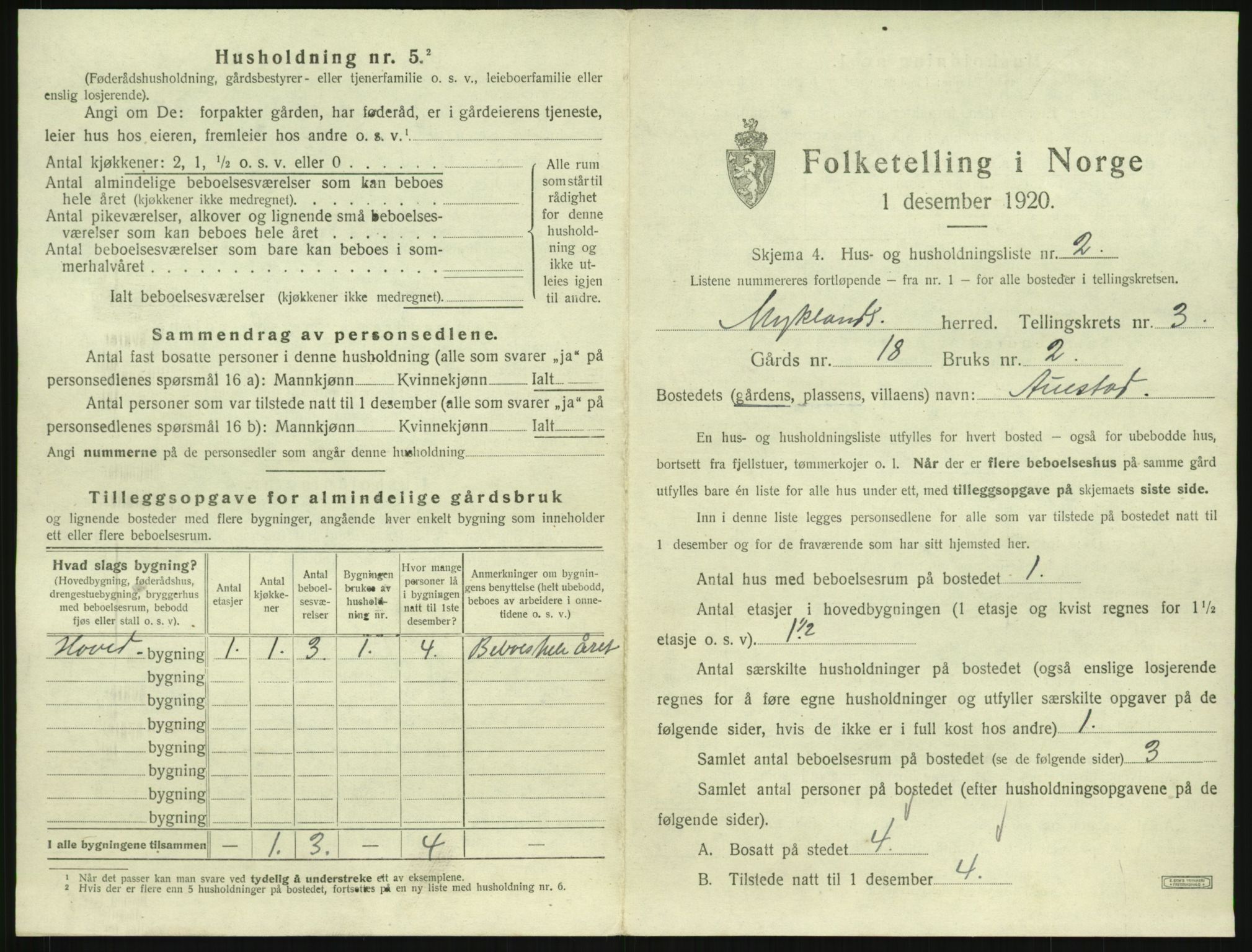 SAK, 1920 census for Mykland, 1920, p. 164