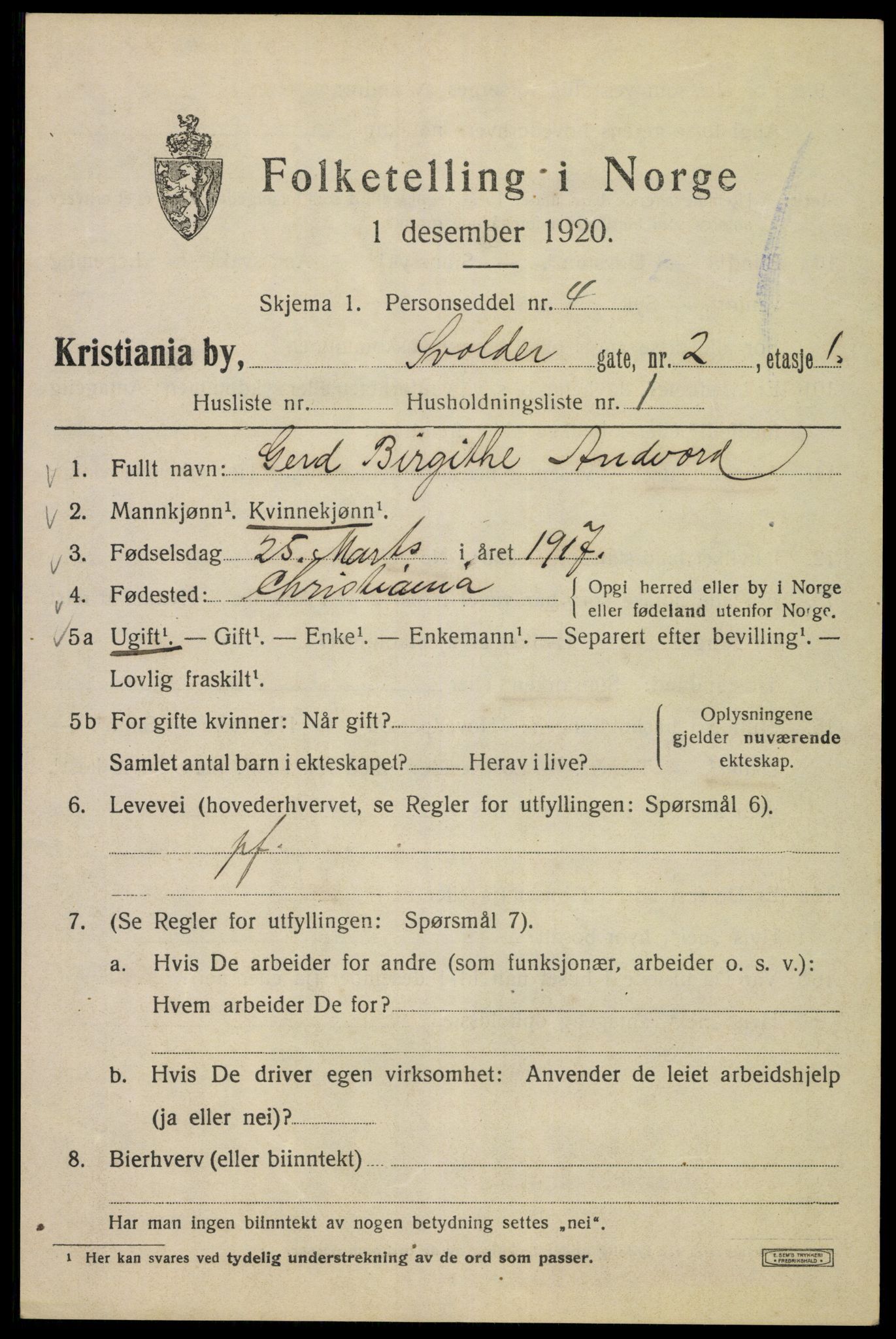 SAO, 1920 census for Kristiania, 1920, p. 560527