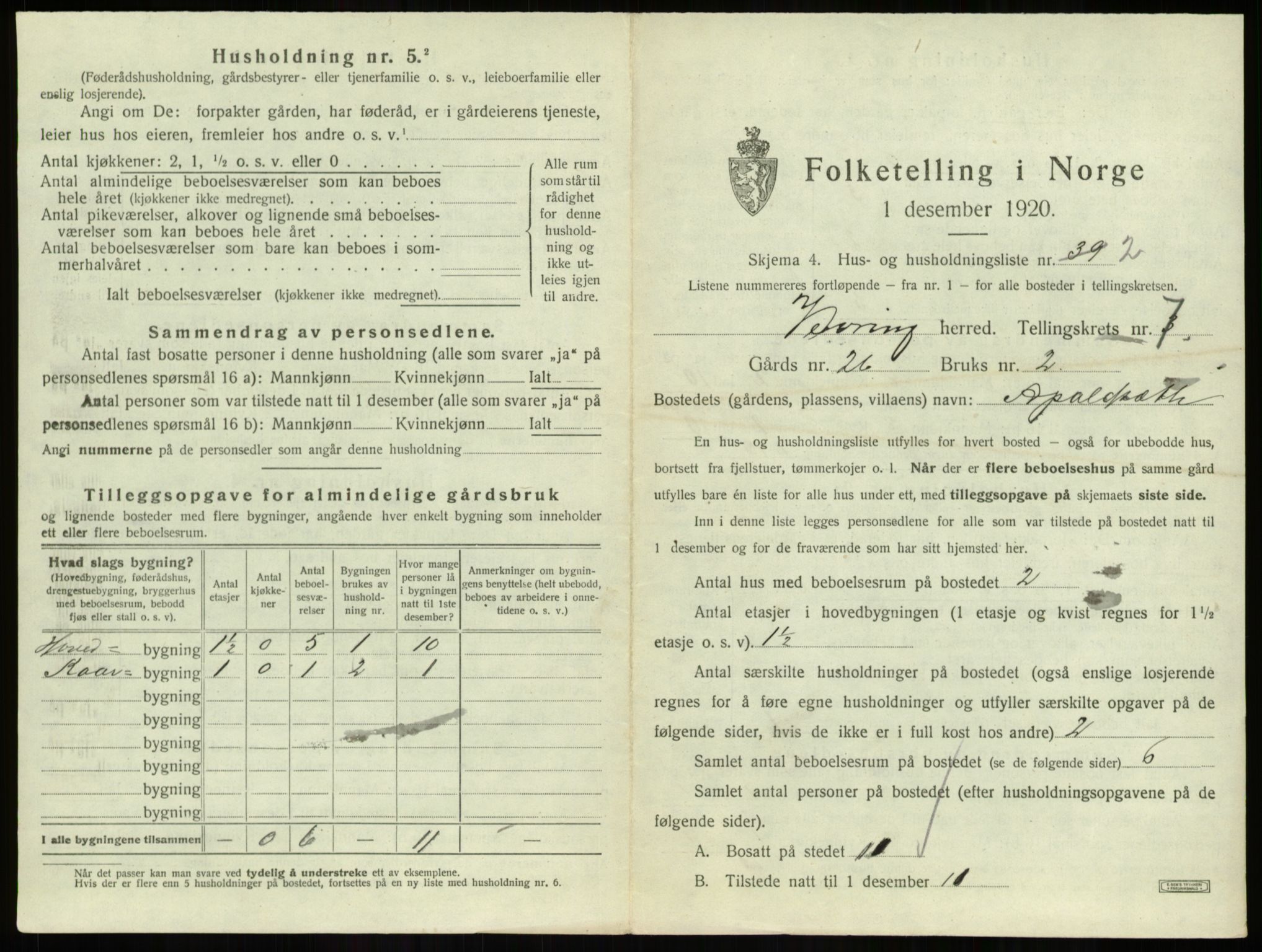 SAB, 1920 census for Vevring, 1920, p. 305