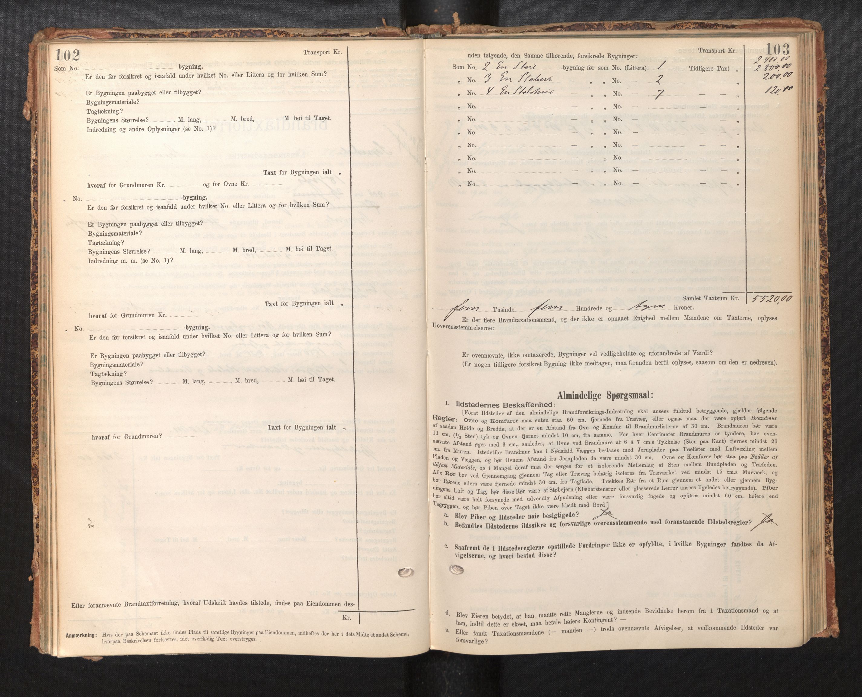 Lensmannen i Sogndal, AV/SAB-A-29901/0012/L0009: Branntakstprotokoll, skjematakst, 1901-1914, p. 102-103