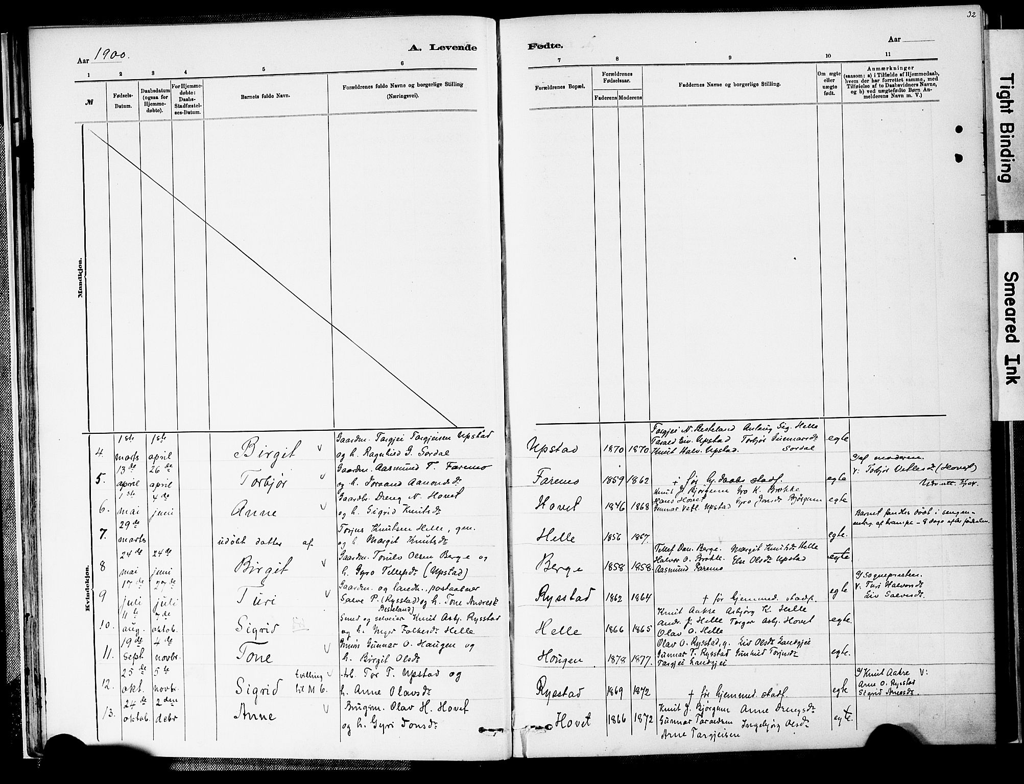 Valle sokneprestkontor, AV/SAK-1111-0044/F/Fa/Fab/L0001: Parish register (official) no. A 1, 1882-1910, p. 32