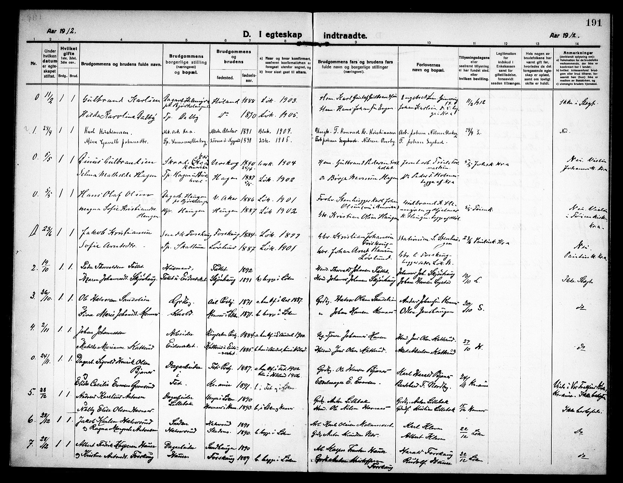 Høland prestekontor Kirkebøker, AV/SAO-A-10346a/F/Fa/L0016: Parish register (official) no. I 16, 1912-1921, p. 191