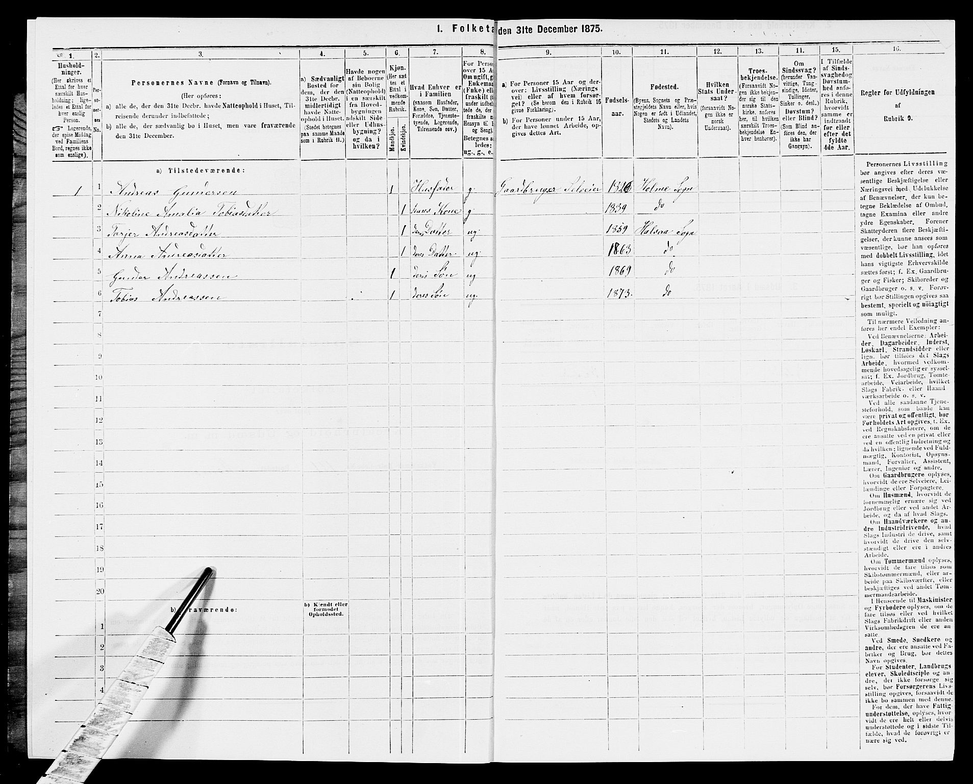 SAK, 1875 census for 1019L Mandal/Halse og Harkmark, 1875, p. 1015