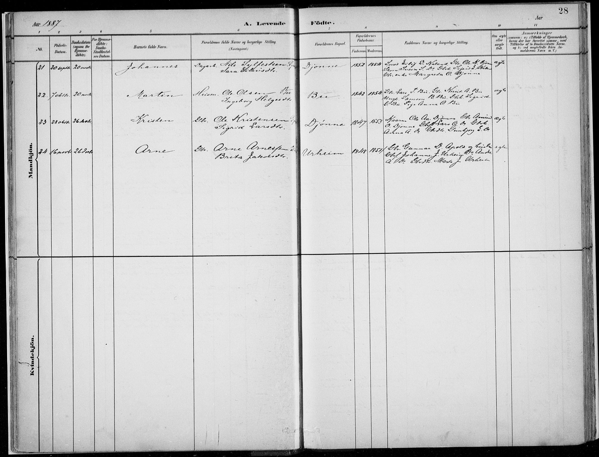 Ullensvang sokneprestembete, SAB/A-78701/H/Haa: Parish register (official) no. E  1, 1882-1921, p. 28