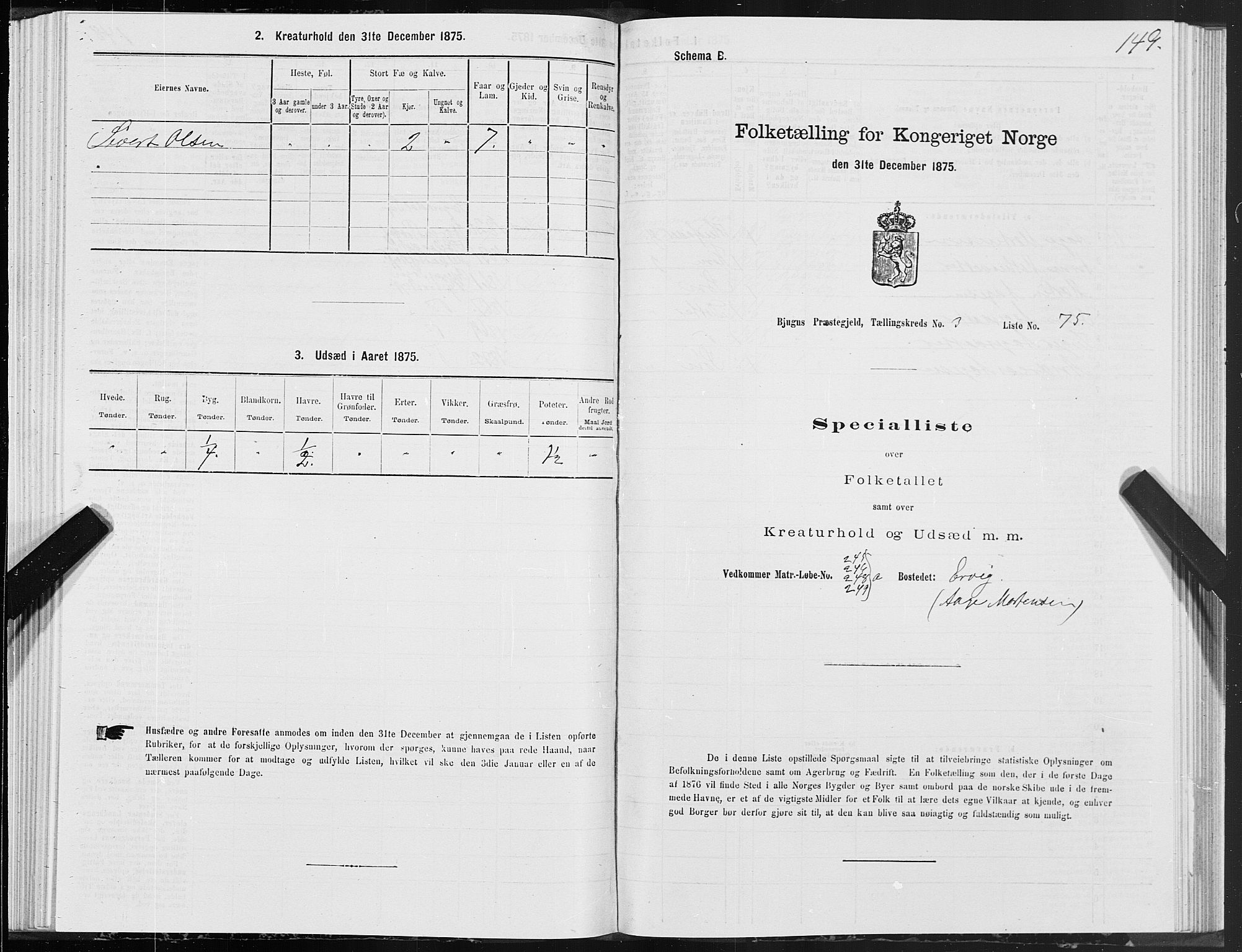 SAT, 1875 census for 1627P Bjugn, 1875, p. 2149