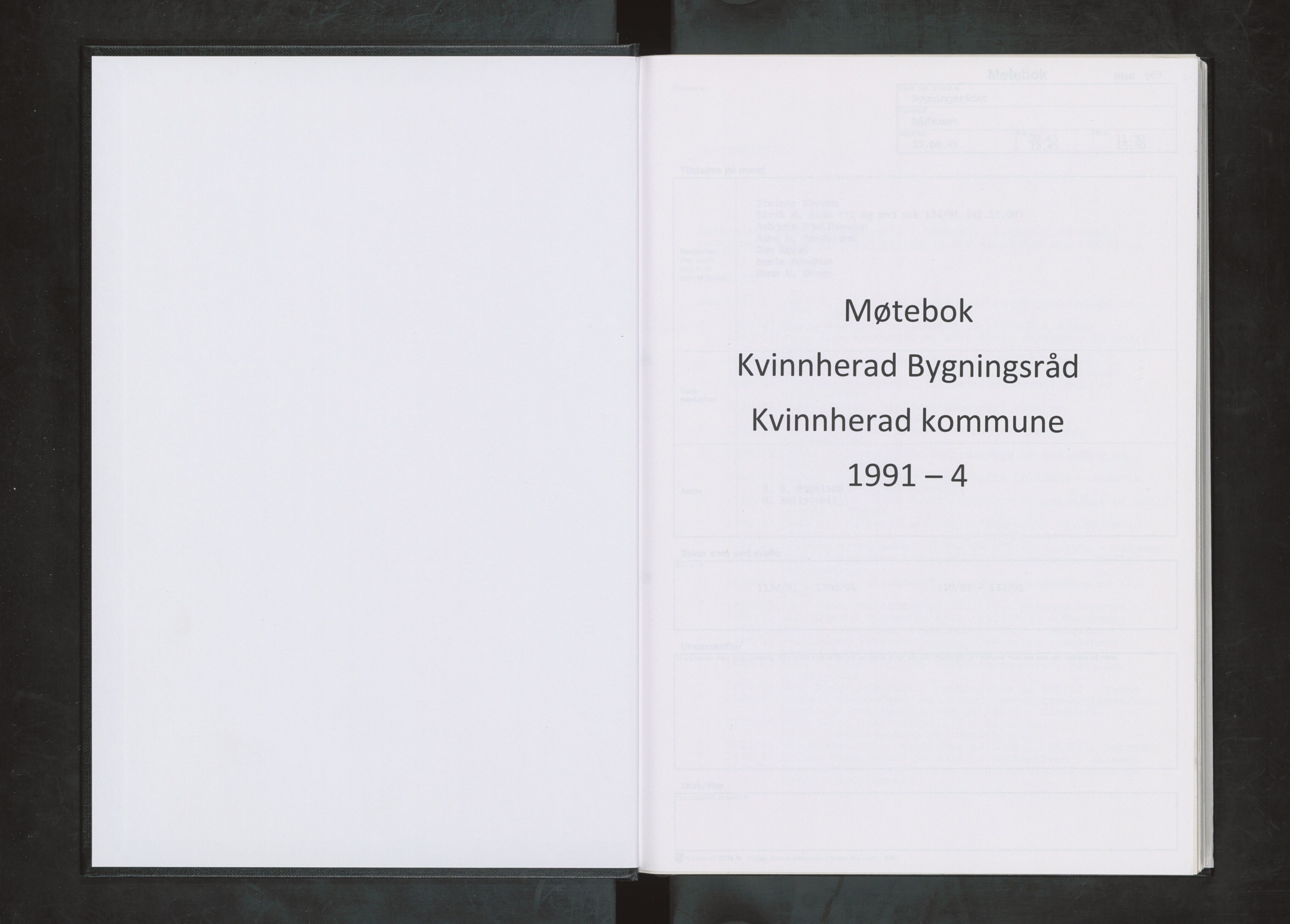 Kvinnherad kommune. Bygningsrådet , IKAH/1224-511/A/Aa/L0074: Møtebok for Kvinnherad bygningsråd, 1991