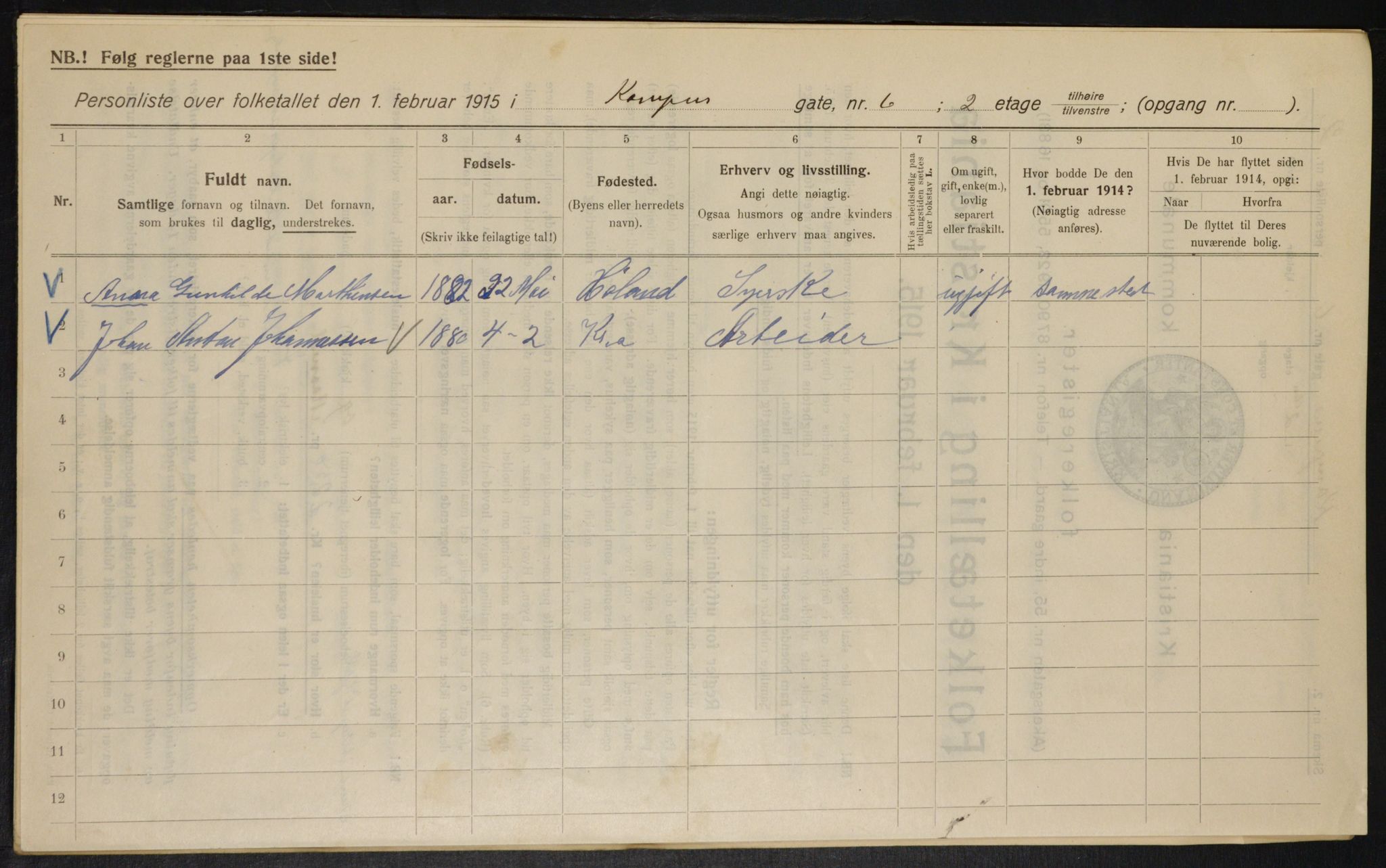 OBA, Municipal Census 1915 for Kristiania, 1915, p. 47273