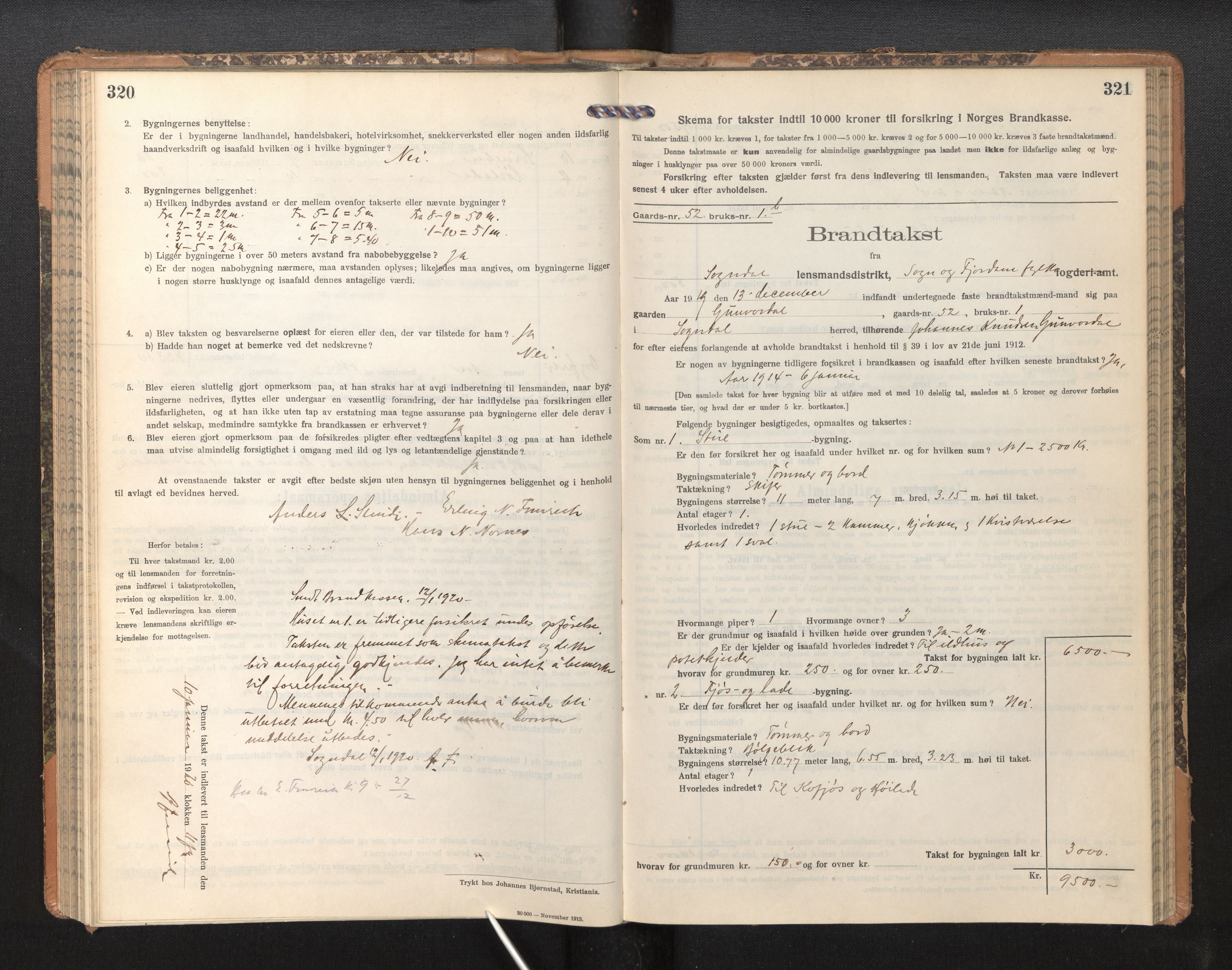 Lensmannen i Sogndal, SAB/A-29901/0012/L0011: Branntakstprotokoll, skjematakst, 1914-1922, p. 320-321
