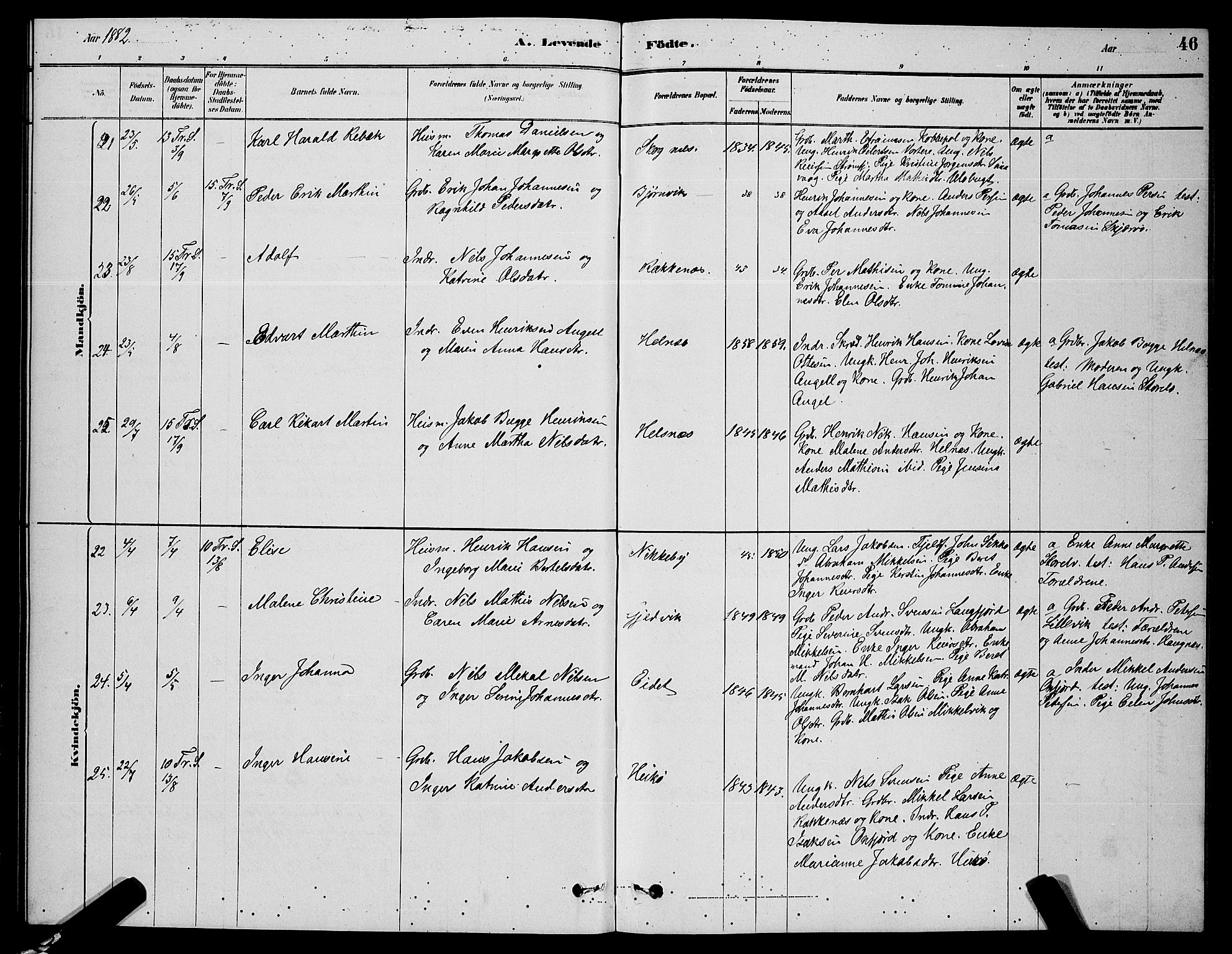 Skjervøy sokneprestkontor, AV/SATØ-S-1300/H/Ha/Hab/L0006klokker: Parish register (copy) no. 6, 1878-1888, p. 46