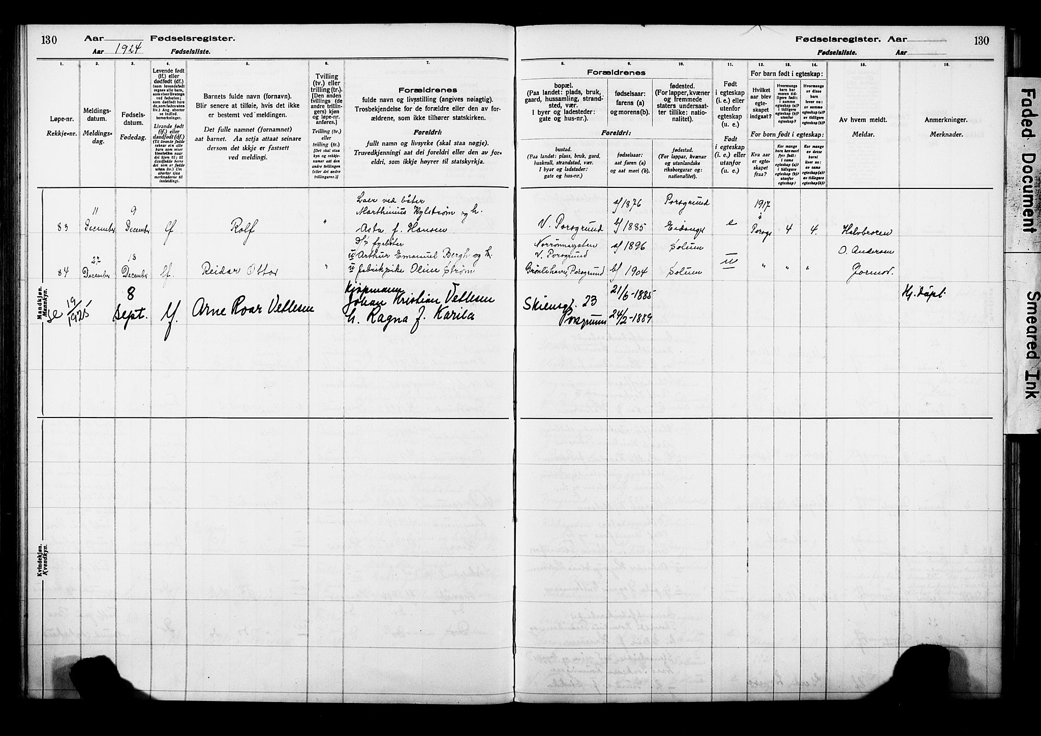 Porsgrunn kirkebøker , SAKO/A-104/J/Ja/L0001: Birth register no. 1, 1916-1929, p. 130