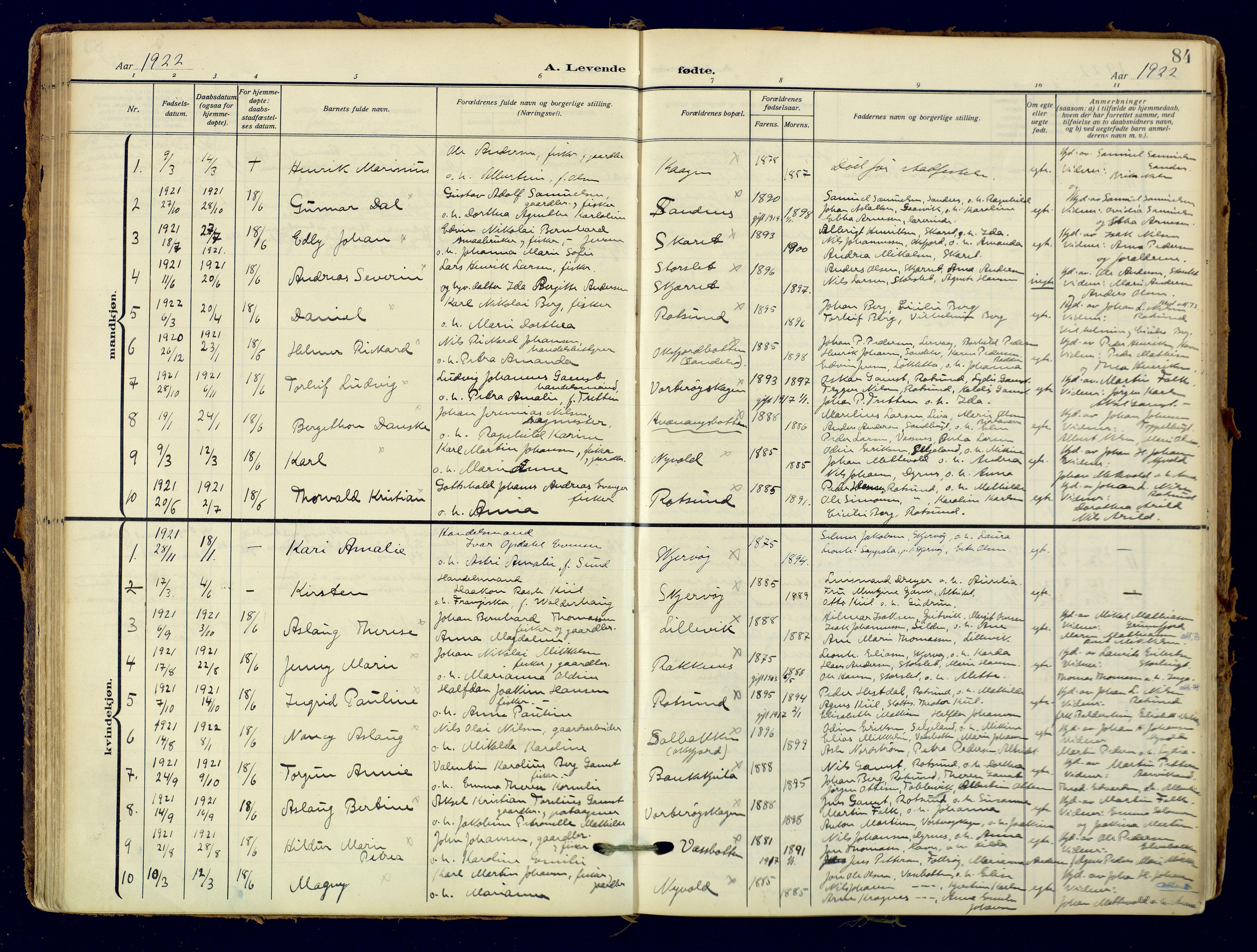 Skjervøy sokneprestkontor, AV/SATØ-S-1300/H/Ha/Haa: Parish register (official) no. 18, 1910-1926, p. 84