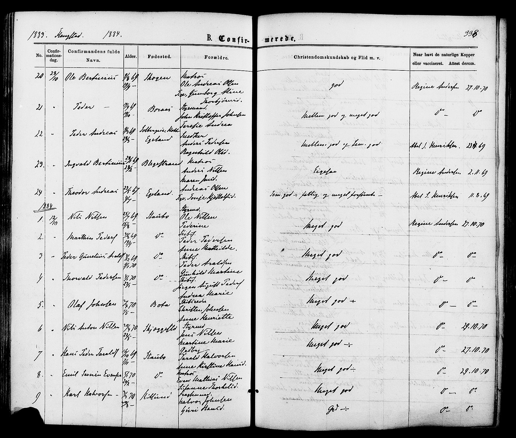 Dypvåg sokneprestkontor, AV/SAK-1111-0007/F/Fa/Faa/L0007: Parish register (official) no. A 7 /2, 1877-1884, p. 338