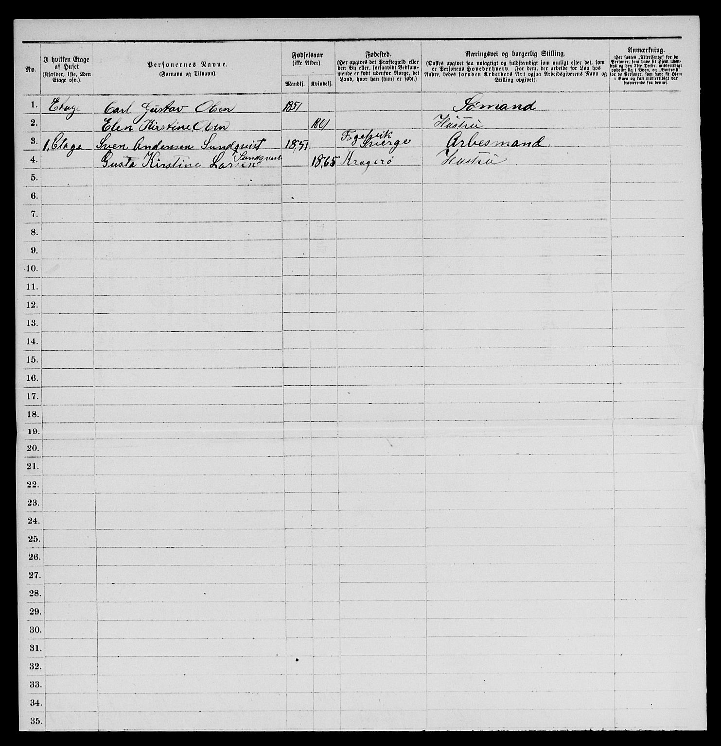 SAKO, 1885 census for 0801 Kragerø, 1885, p. 287