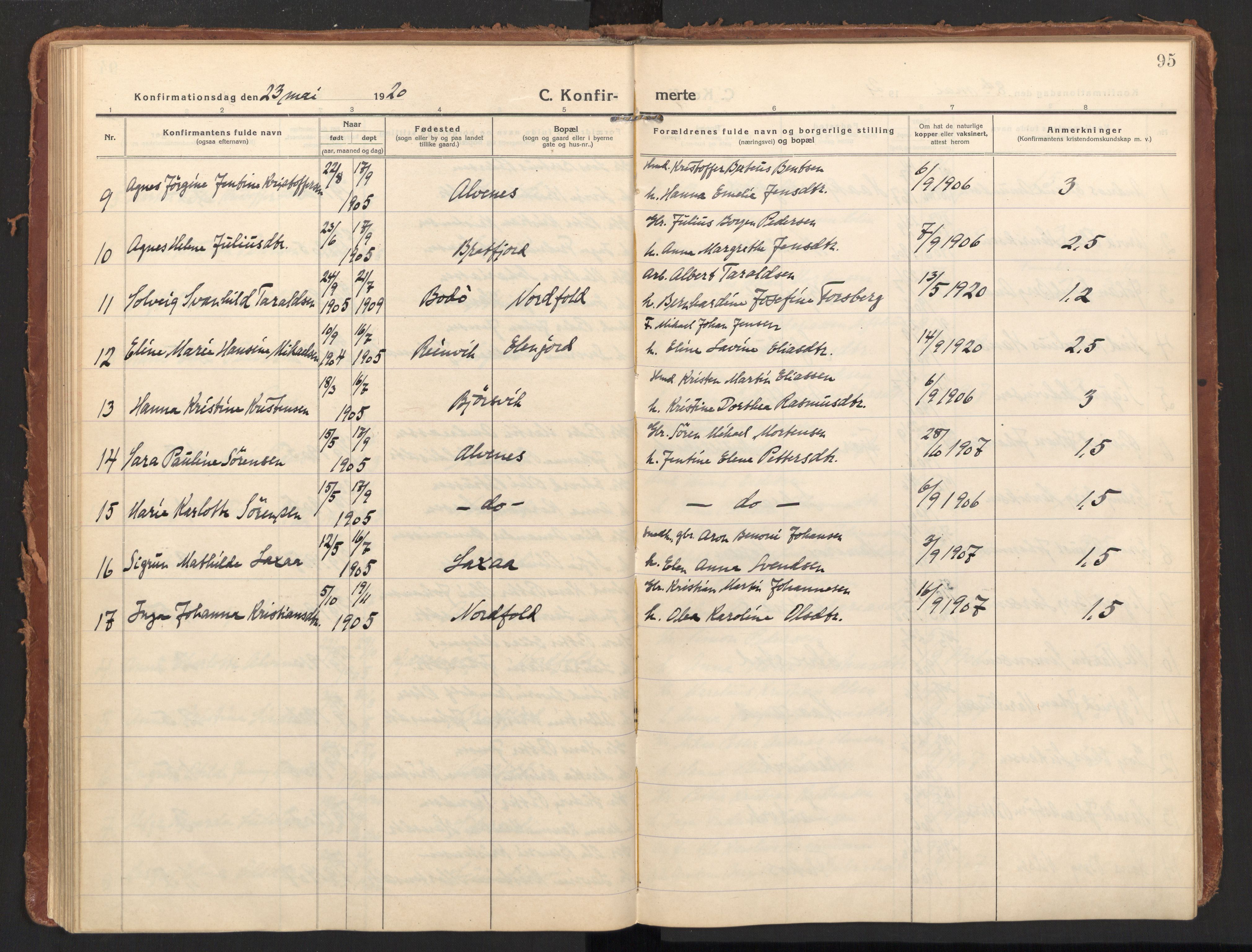 Ministerialprotokoller, klokkerbøker og fødselsregistre - Nordland, AV/SAT-A-1459/858/L0833: Parish register (official) no. 858A03, 1916-1934, p. 95