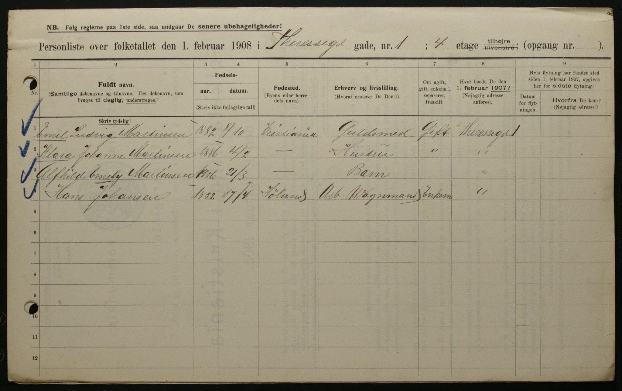 OBA, Municipal Census 1908 for Kristiania, 1908, p. 96839