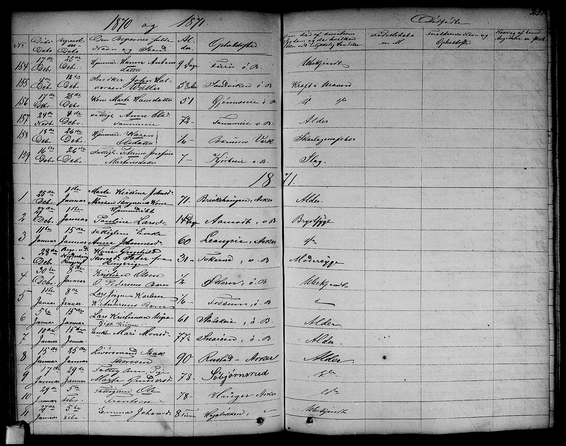 Asker prestekontor Kirkebøker, SAO/A-10256a/F/Fa/L0011: Parish register (official) no. I 11, 1825-1878, p. 251